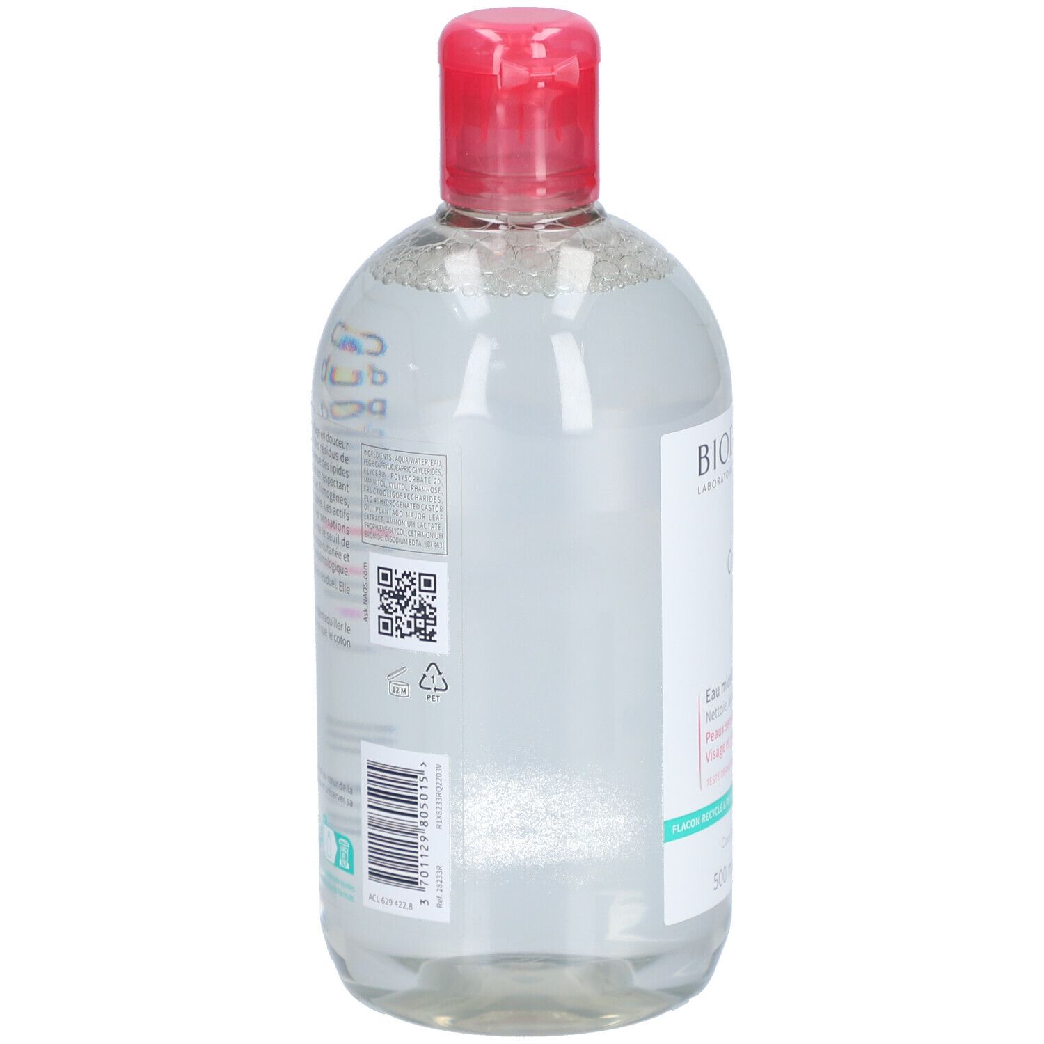 Arrière du flacon BIODERMA Créaline H2O TS 500 ml avec informations produit et code-barres.