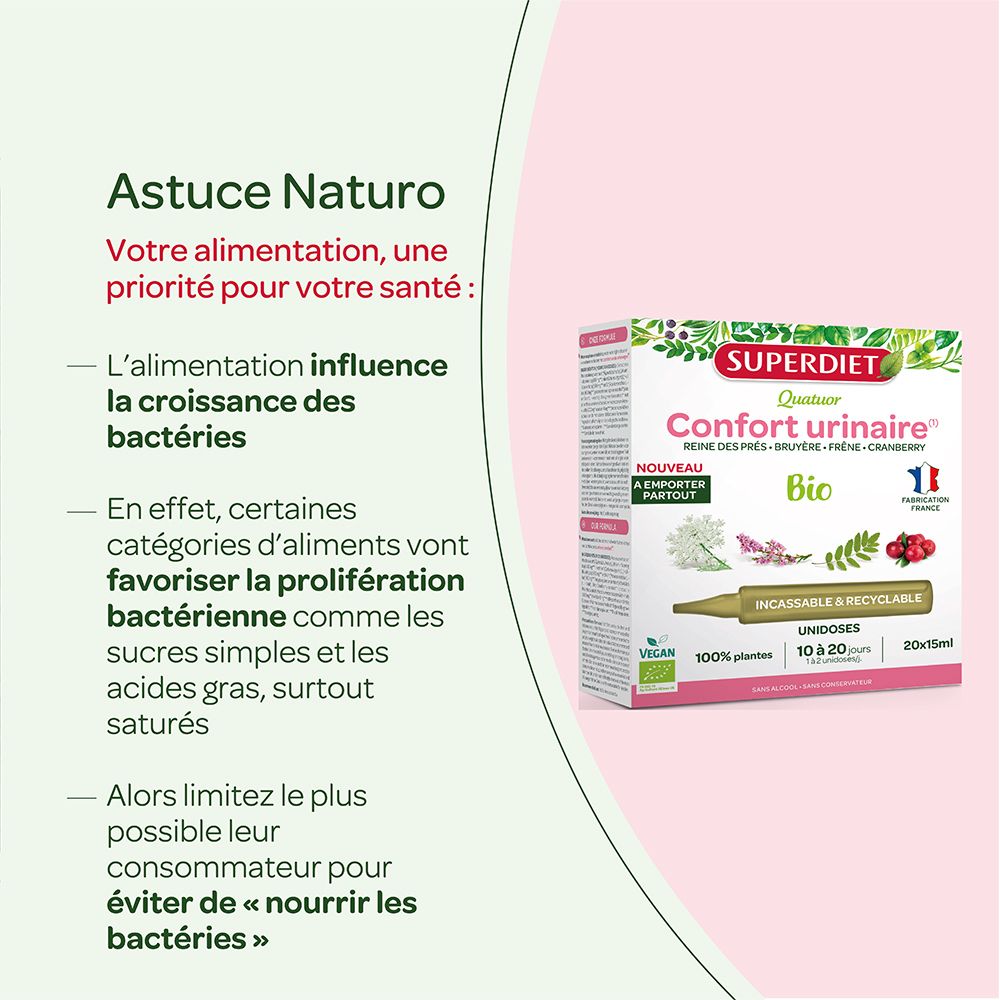 Text über Ernährung und Gesundheit. Empfiehlt, Zucker und gesättigte Fette zu reduzieren, um Bakterienwachstum zu vermeiden.