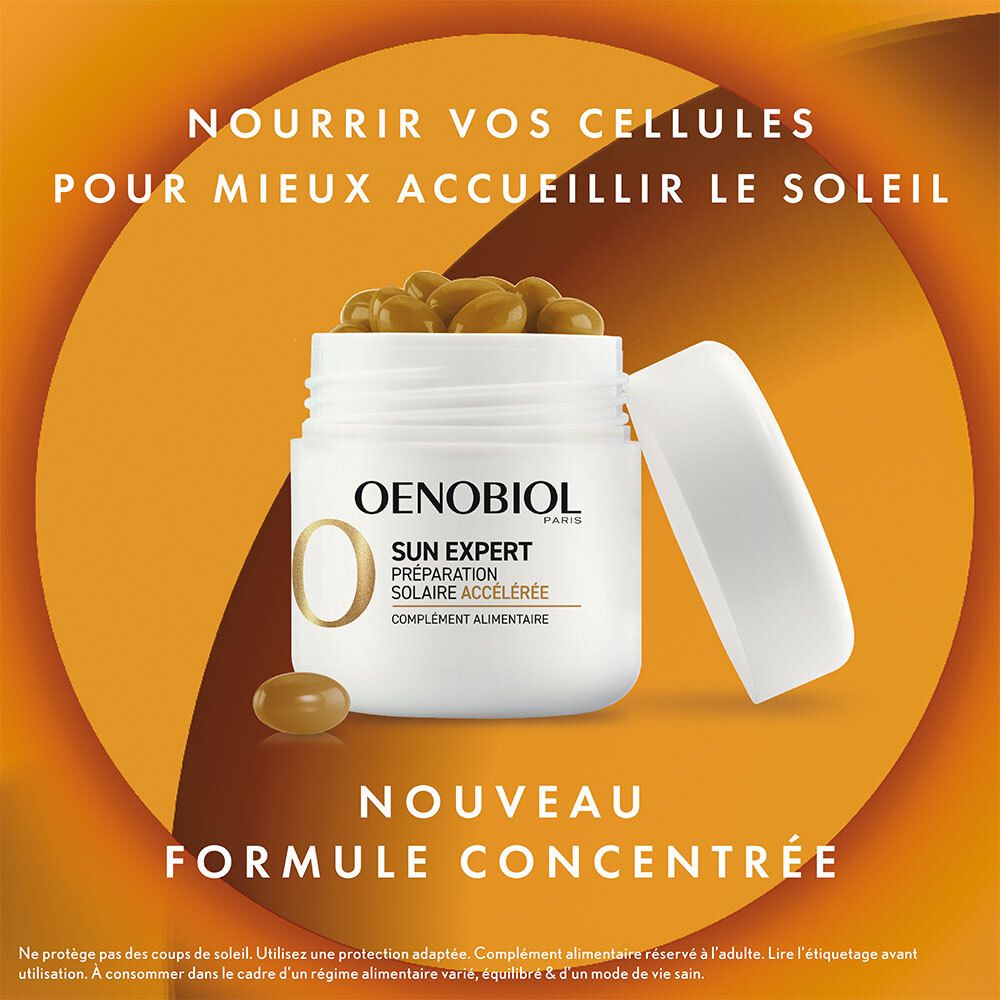 OENOBIOL SUN EXPERT Préparation Solaire Accélérée - Protection Cellulaire Anti-Oxydante - Favorise Un Hâle Intense Et Éclatant - Complément Alimentaire 15 Capsules Végétales 15 Jours