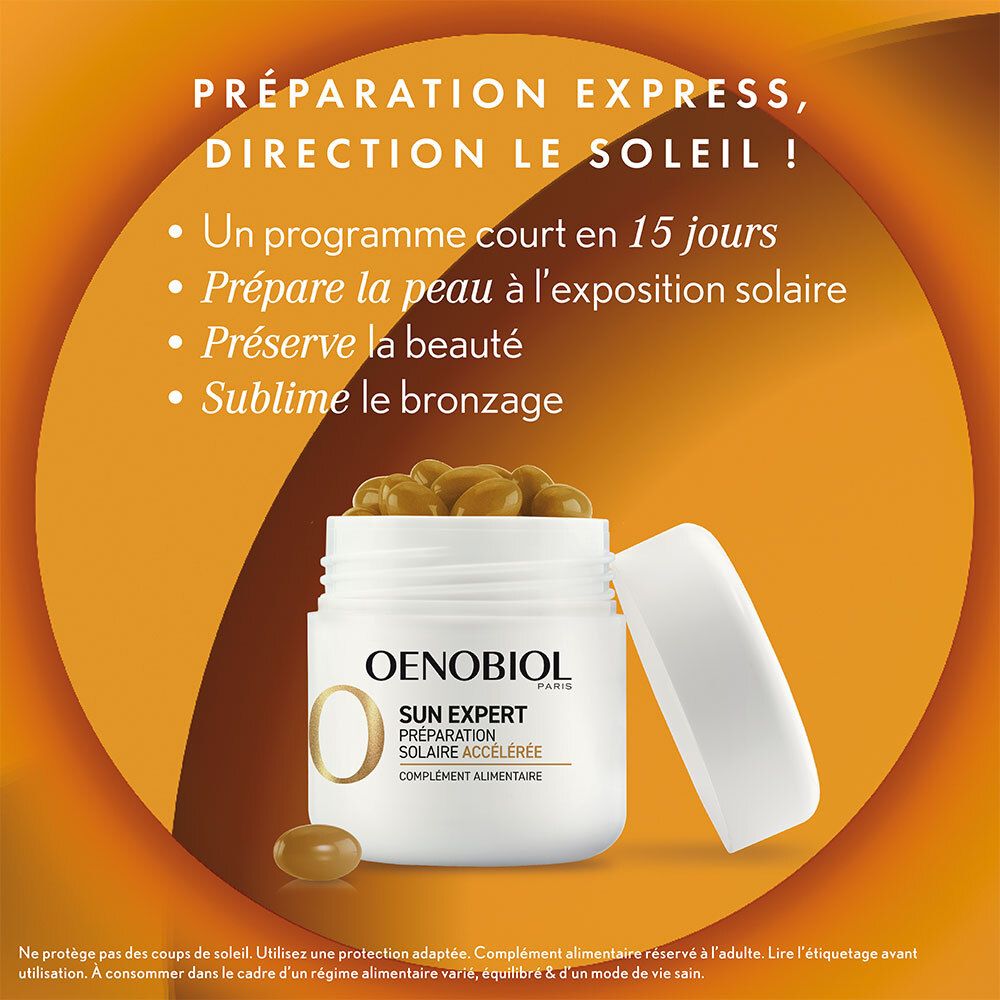 OENOBIOL SUN EXPERT Préparation Solaire Accélérée - Protection Cellulaire Anti-Oxydante - Favorise Un Hâle Intense Et Éclatant - Complément Alimentaire 15 Capsules Végétales 15 Jours