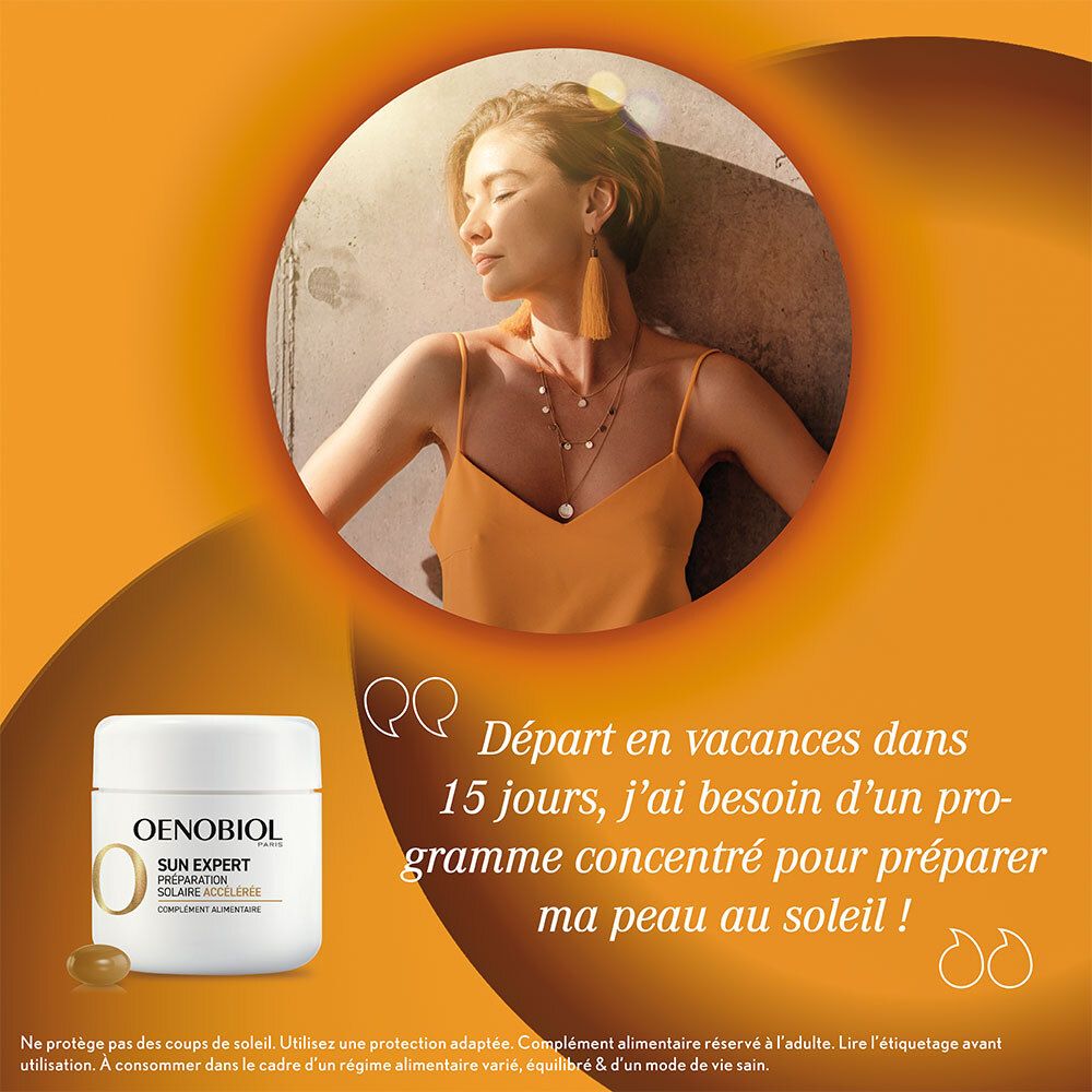 OENOBIOL SUN EXPERT Préparation Solaire Accélérée - Protection Cellulaire Anti-Oxydante - Favorise Un Hâle Intense Et Éclatant - Complément Alimentaire 2X15 Capsules Végétales - Programme 1 Mois