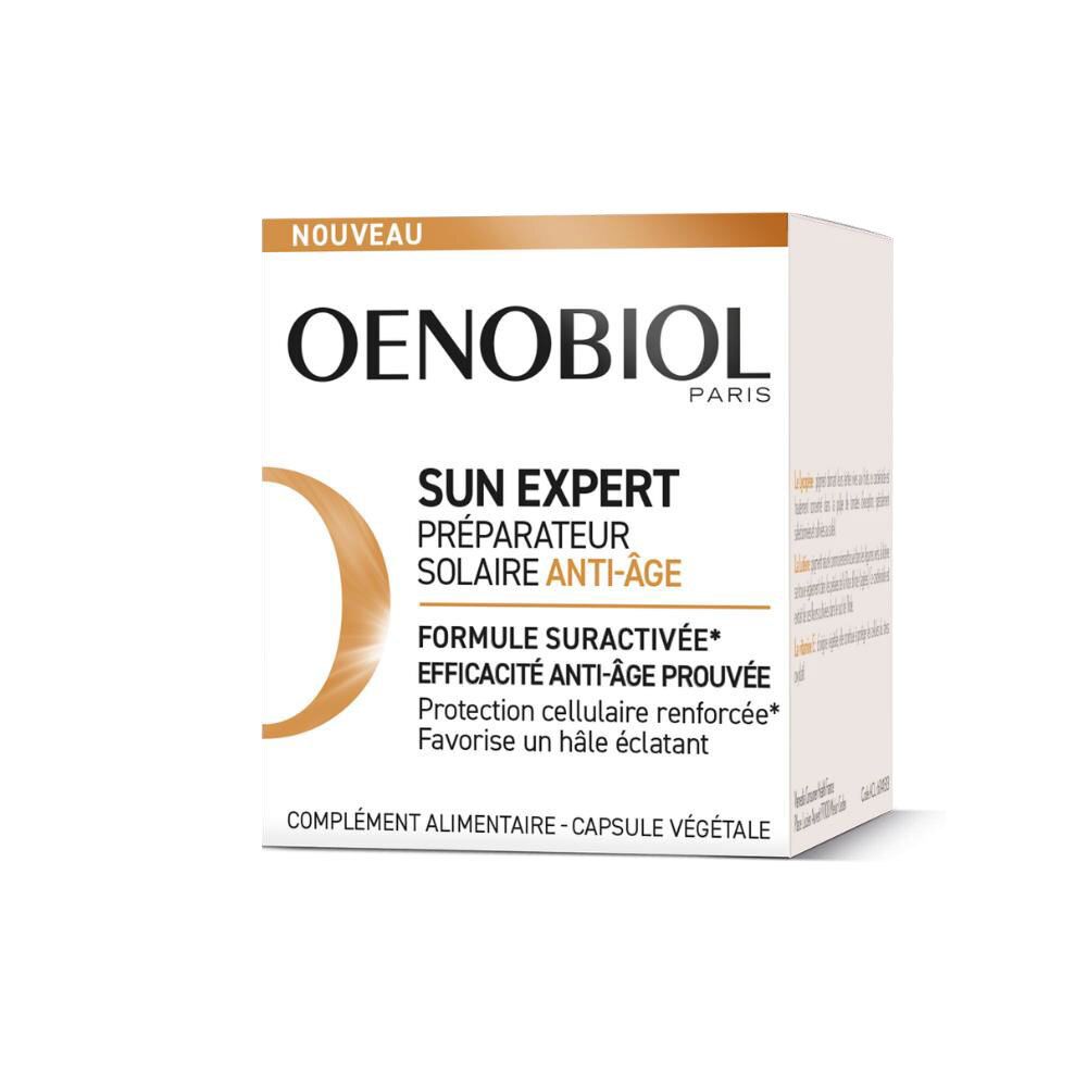 OENOBIOL SUN EXPERT Préparateur Solaire Anti-Âge - Efficacité Anti-Âge prouvée - Protection cellulaire renforcée - Favorise un hâle intense et éclatant - Complément Alimentaire 30 capsules - 1 mois