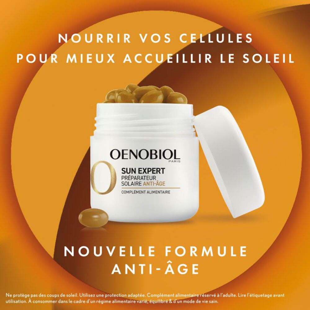 OENOBIOL SUN EXPERT Préparateur Solaire Anti-Âge - Efficacité Anti-Âge prouvée - Protection cellulaire renforcée - Favorise un hâle intense et éclatant - Complément Alimentaire 30 capsules - 1 mois