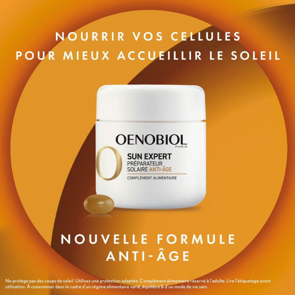 OENOBIOL SUN EXPERT Préparateur Solaire Anti-Âge - Efficacité Anti-Âge prouvée - Protection cellulaire renforcée - Favorise un hâle intense et éclatant - Complément Alimentaire 30 capsules - 1 mois