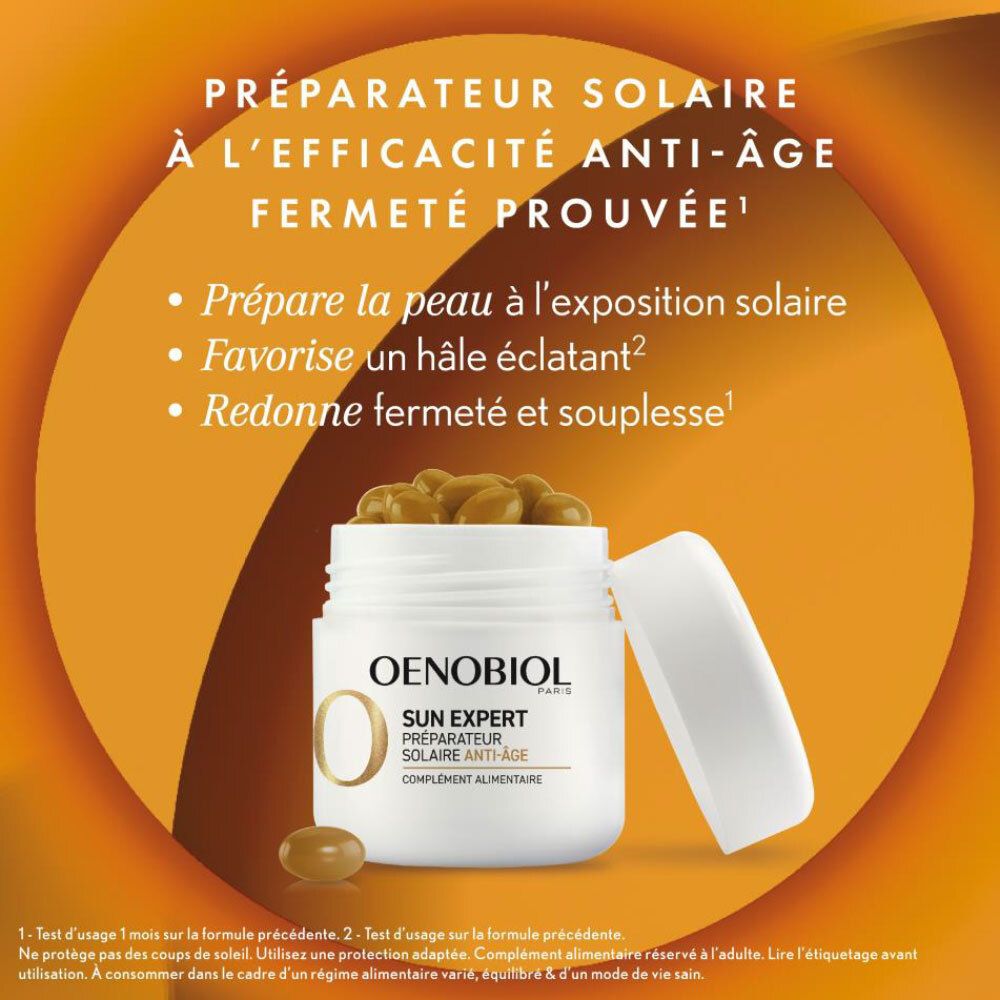 OENOBIOL SUN EXPERT Préparateur Solaire Anti-Âge - Efficacité Anti-Âge prouvée - Protection cellulaire renforcée - Favorise un hâle intense et éclatant - Complément Alimentaire 30 capsules - 1 mois