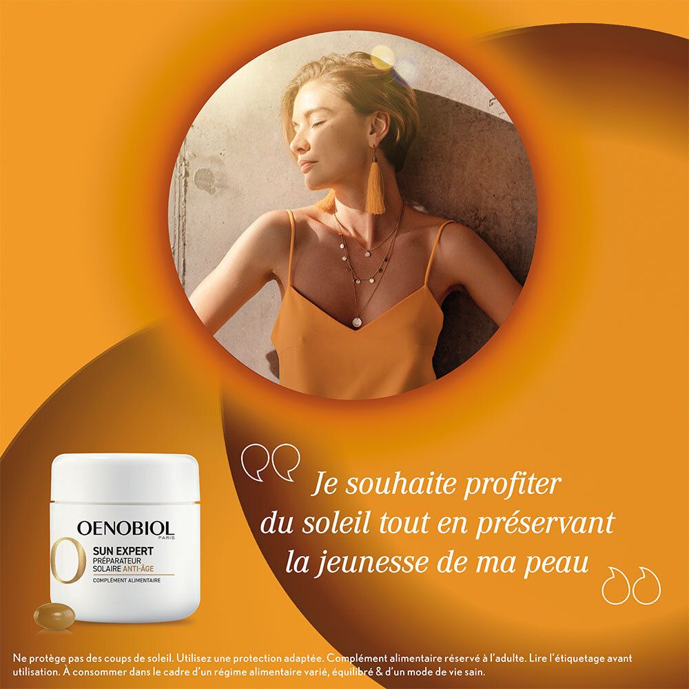 OENOBIOL SUN EXPERT Préparateur Solaire Anti-Âge - Efficacité Anti-Âge prouvée - Protection cellulaire renforcée - Favorise un hâle intense, éclatant - Complément Alimentaire 2x30 capsules - 2 mois