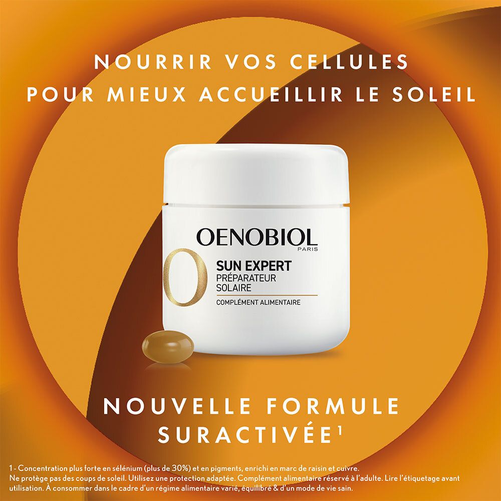 OENOBIOL SUN EXPERT Préparateur Solaire - Protection cellulaire renforcée* - Favorise un hâle intense et éclatant - Complément Alimentaire 30 capsules - Programme 1 mois