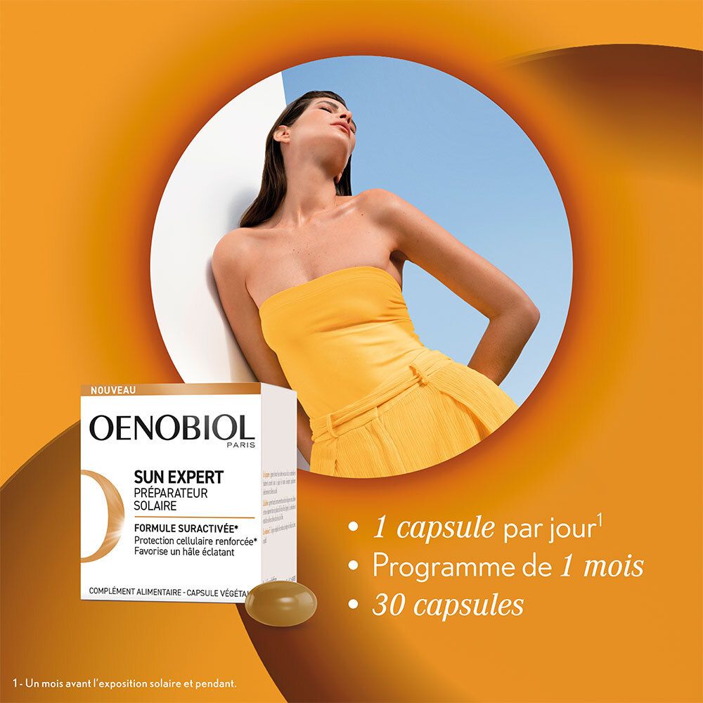 OENOBIOL SUN EXPERT Préparateur Solaire - Protection cellulaire renforcée* - Favorise un hâle intense et éclatant - Complément Alimentaire 30 capsules - Programme 1 mois