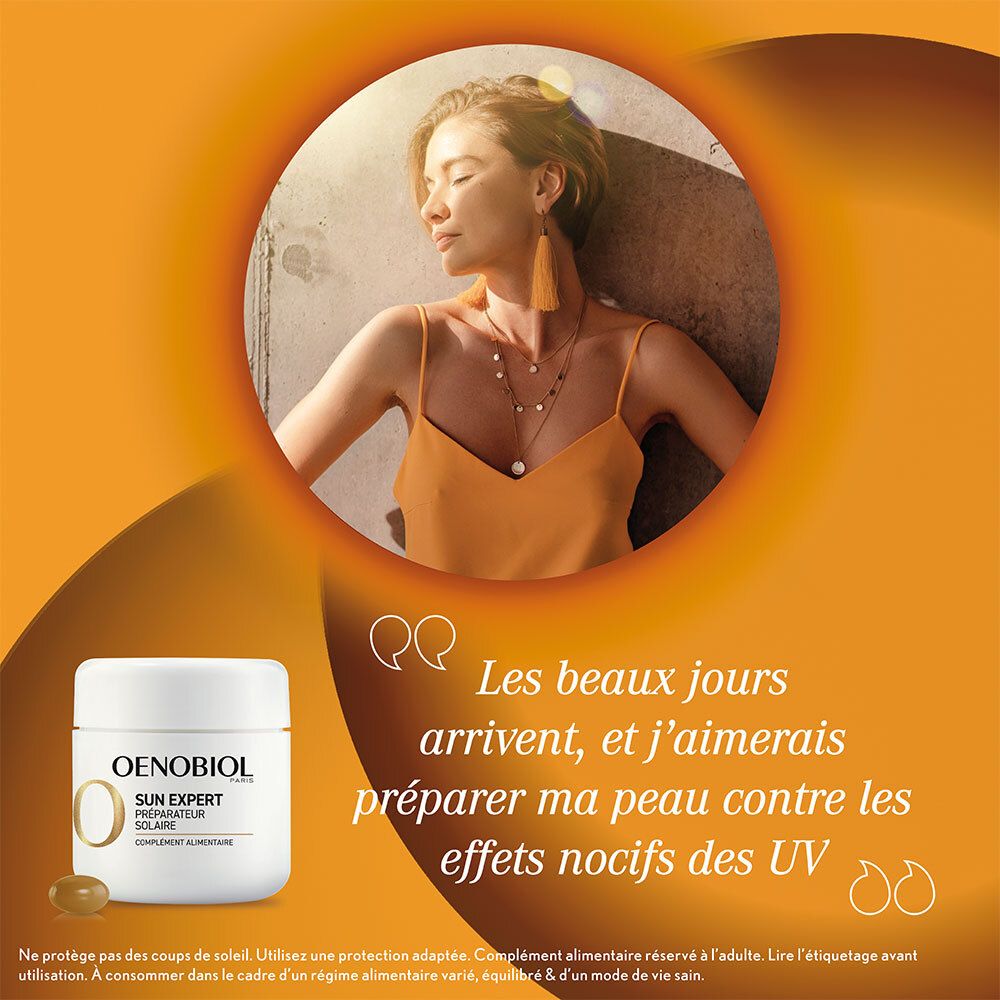 OENOBIOL SUN EXPERT Préparateur Solaire - Protection cellulaire renforcée* - Favorise un hâle intense et éclatant - Complément Alimentaire 30 capsules - Programme 1 mois