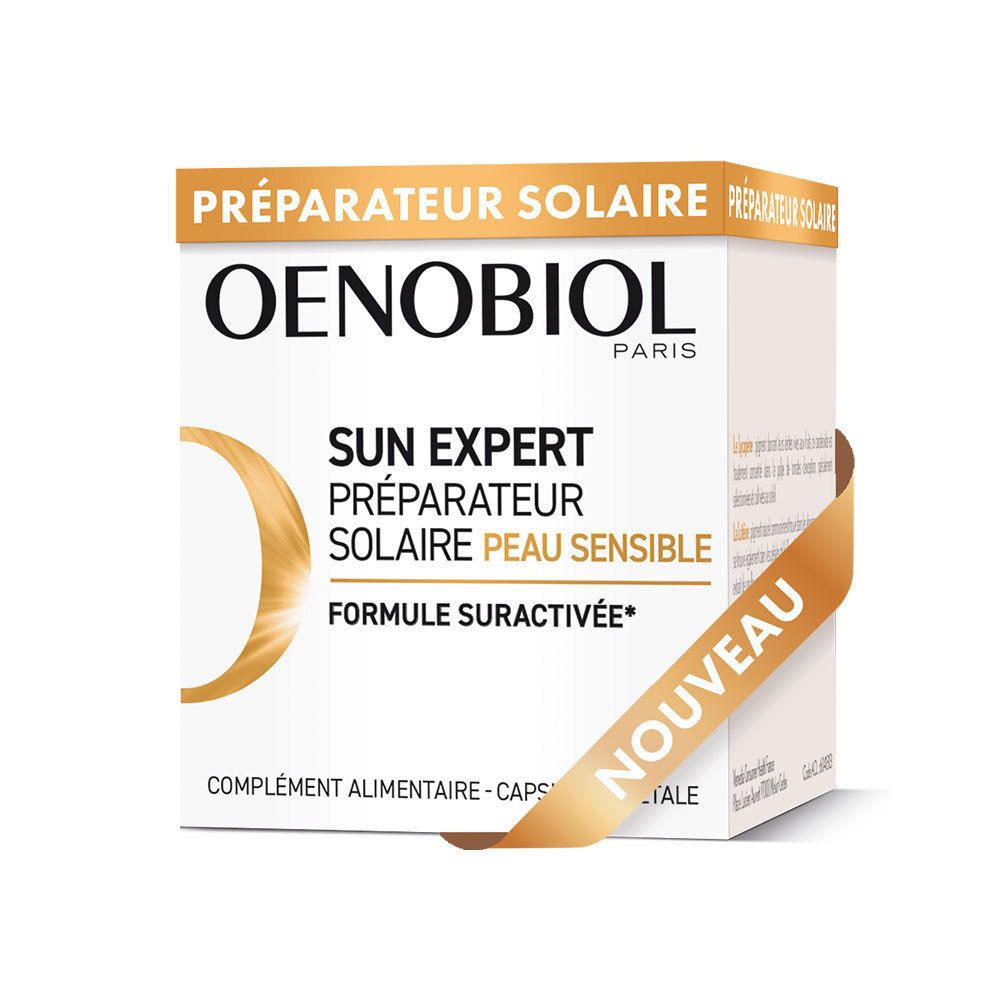 OENOBIOL SUN EXPERT Préparateur Solaire Peau Sensible - Protection cellulaire renforcée - Favorise un hâle intense et éclatant - Complément Alimentaire 30 capsules - Programme 1 mois