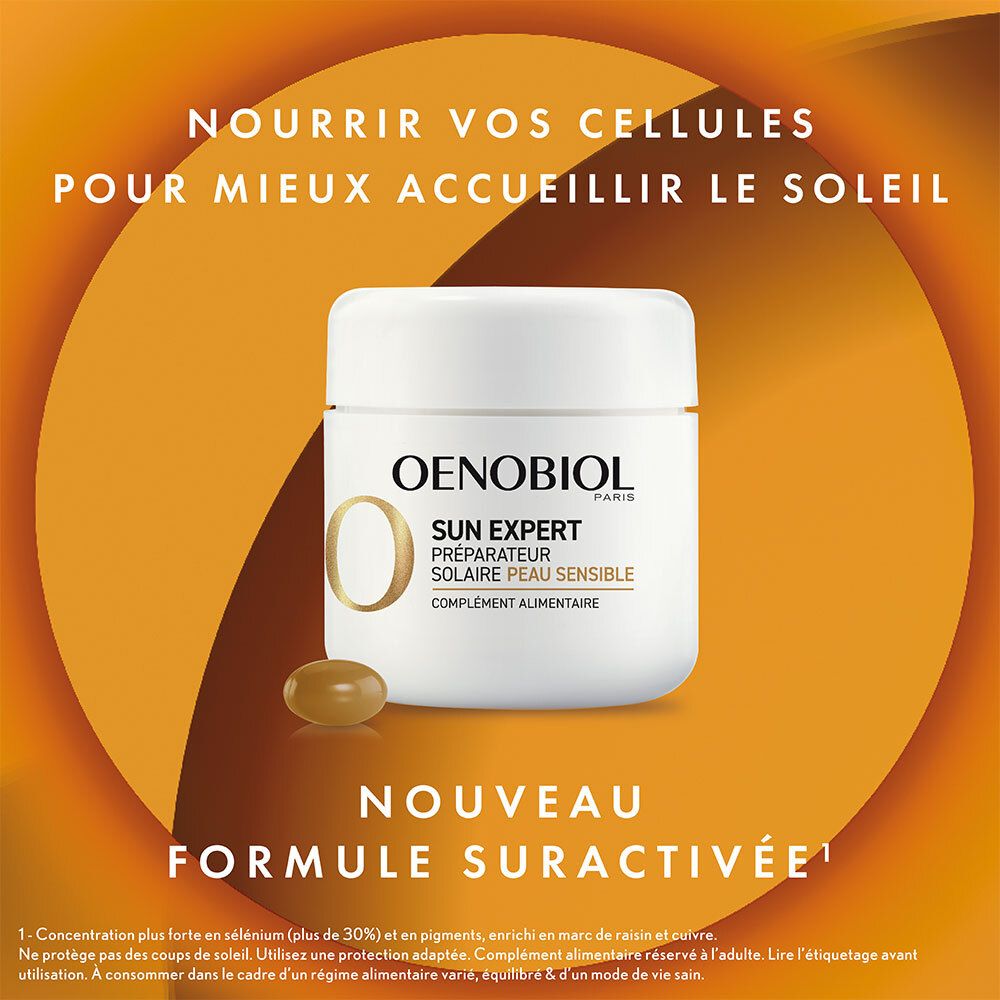 OENOBIOL SUN EXPERT Préparateur Solaire Peau Sensible - Protection cellulaire renforcée - Favorise un hâle intense et éclatant - Complément Alimentaire 30 capsules - Programme 1 mois