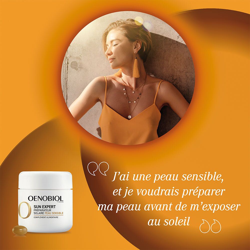 OENOBIOL SUN EXPERT Préparateur Solaire Peau Sensible - Protection cellulaire renforcée - Favorise un hâle intense et éclatant - Complément Alimentaire 30 capsules - Programme 1 mois