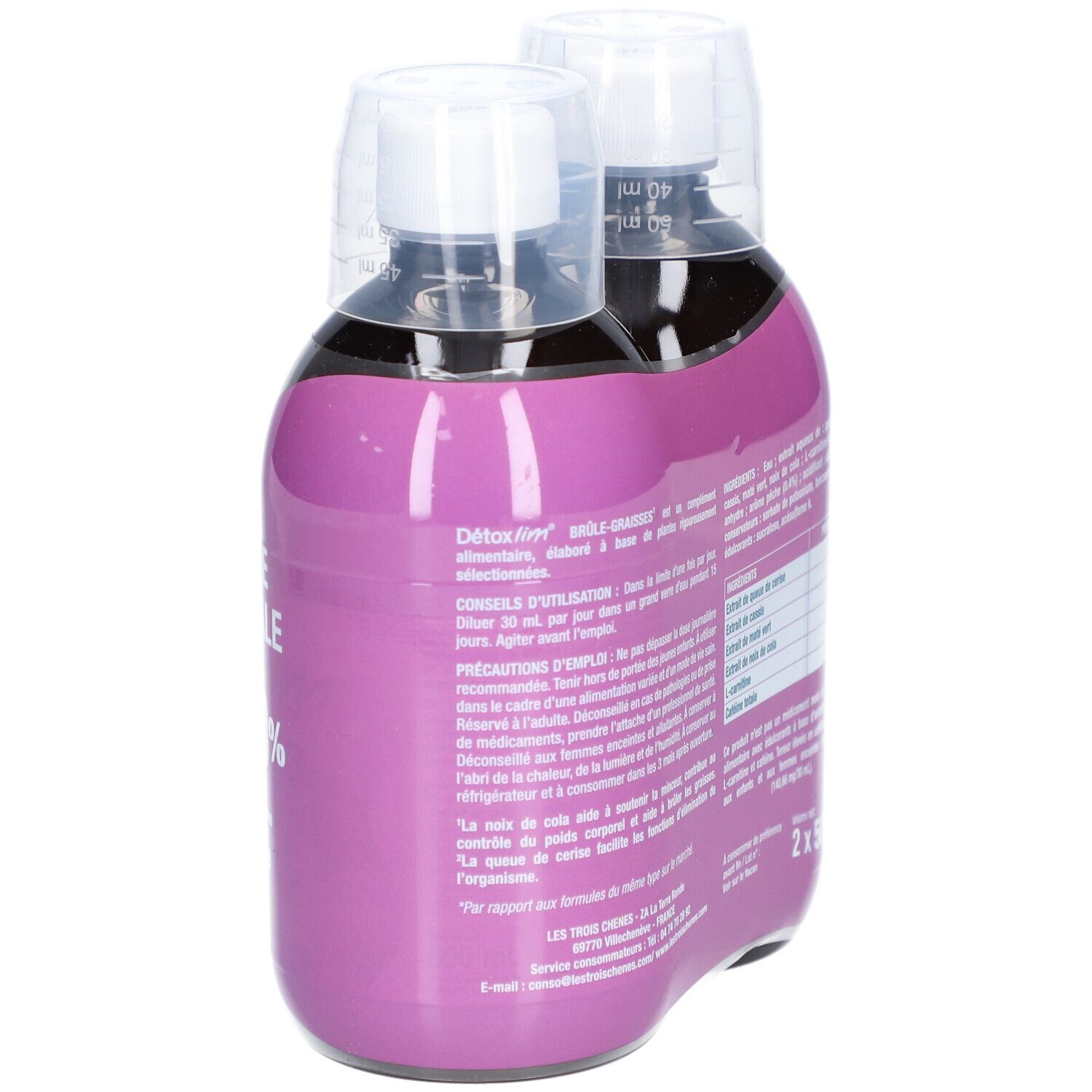 Rückseite der Verpackung mit zwei Flaschen. Enthält Anwendungshinweise und Vorsichtsmaßnahmen.