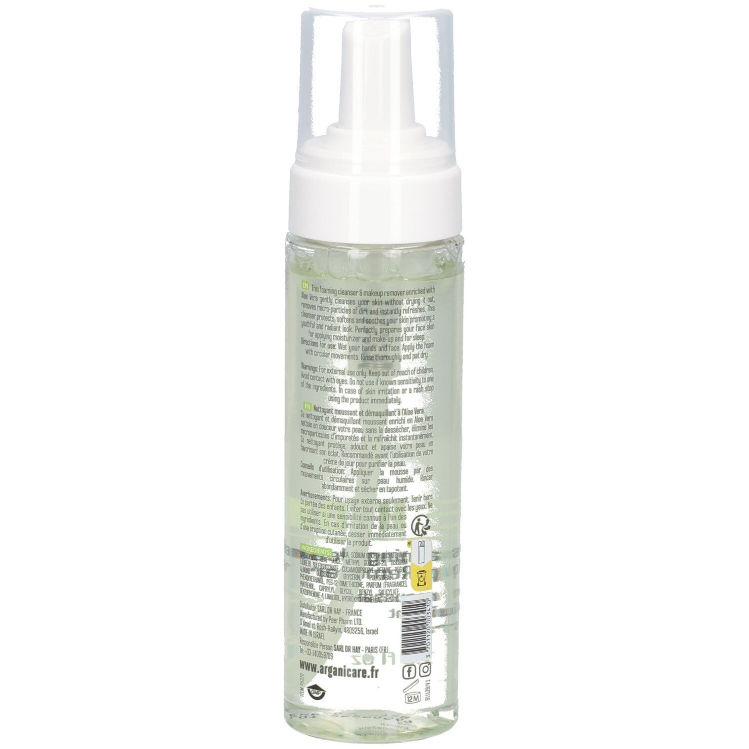 Rückseite Arganicare Aloe Hydra 2-in-1 Lotion & Make-up Entferner, 225 ml.