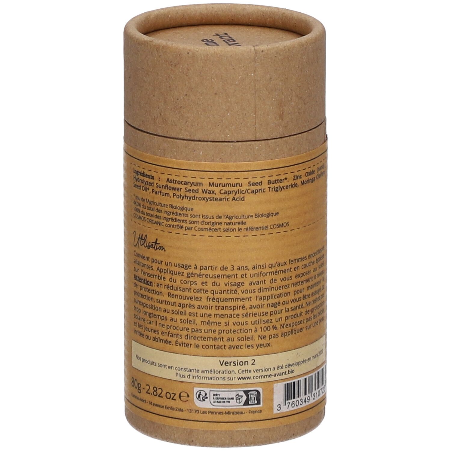 Comme Avant Crème solaire SPF30 minérale solide à l'huile de moringa Lait de coco & Vanille