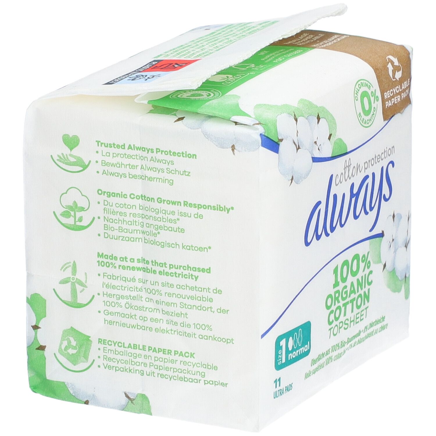 ALWAYS Cotton Protection Periodisches Handtuch Größe 1 Normal 100 % Bio-Baumwolle
