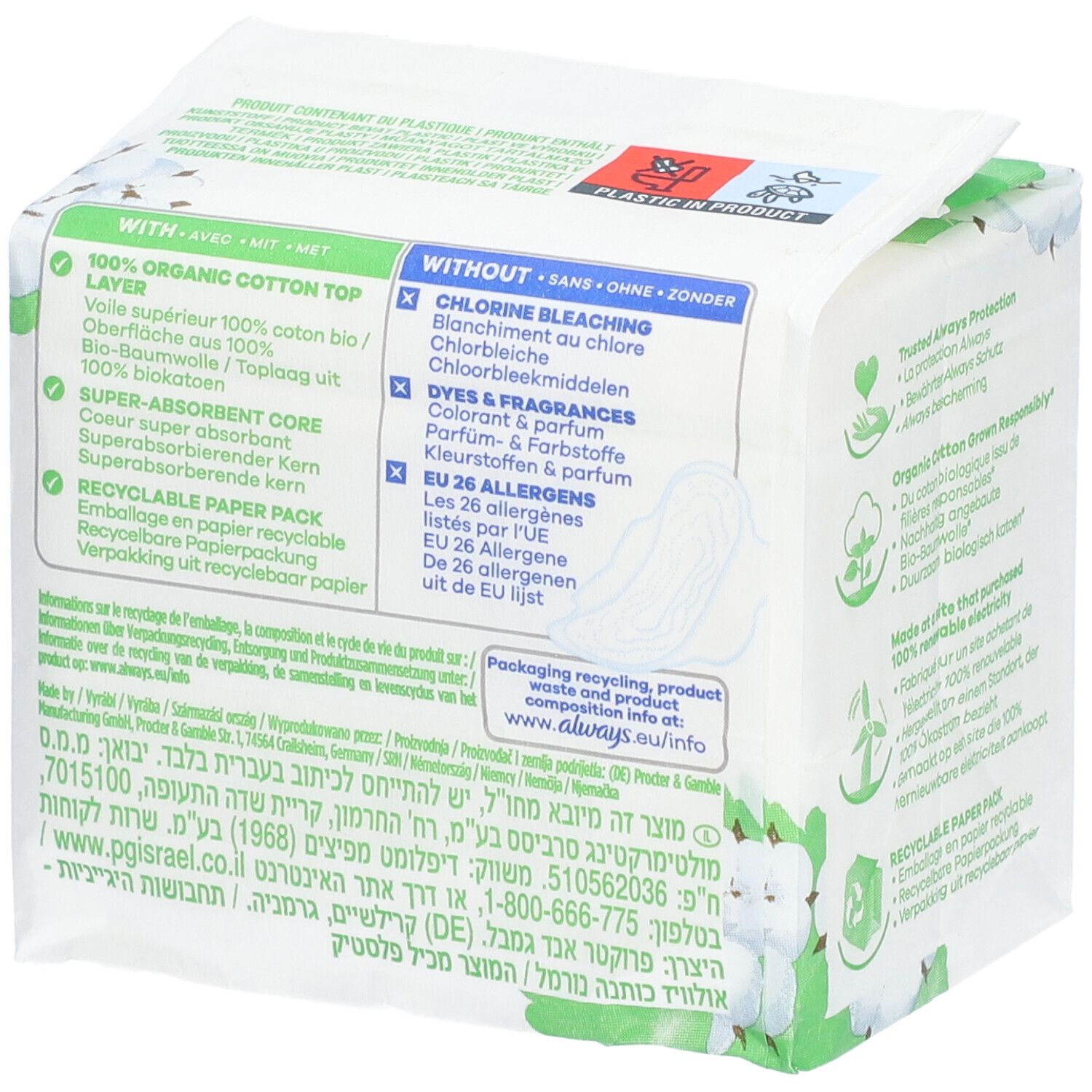 ALWAYS Cotton Protection Periodisches Handtuch Größe 1 Normal 100 % Bio-Baumwolle