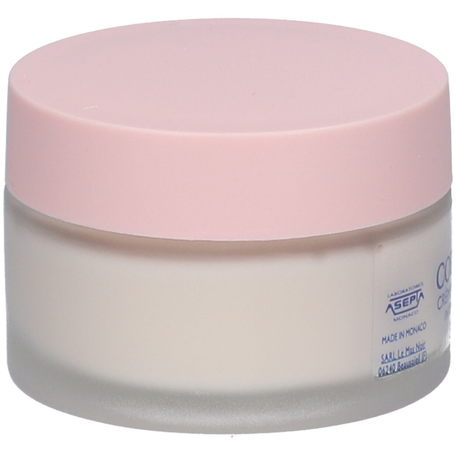 Pot de crème avec couvercle rose. Inscription: Coup d'Éclat. Informations fabricant.
