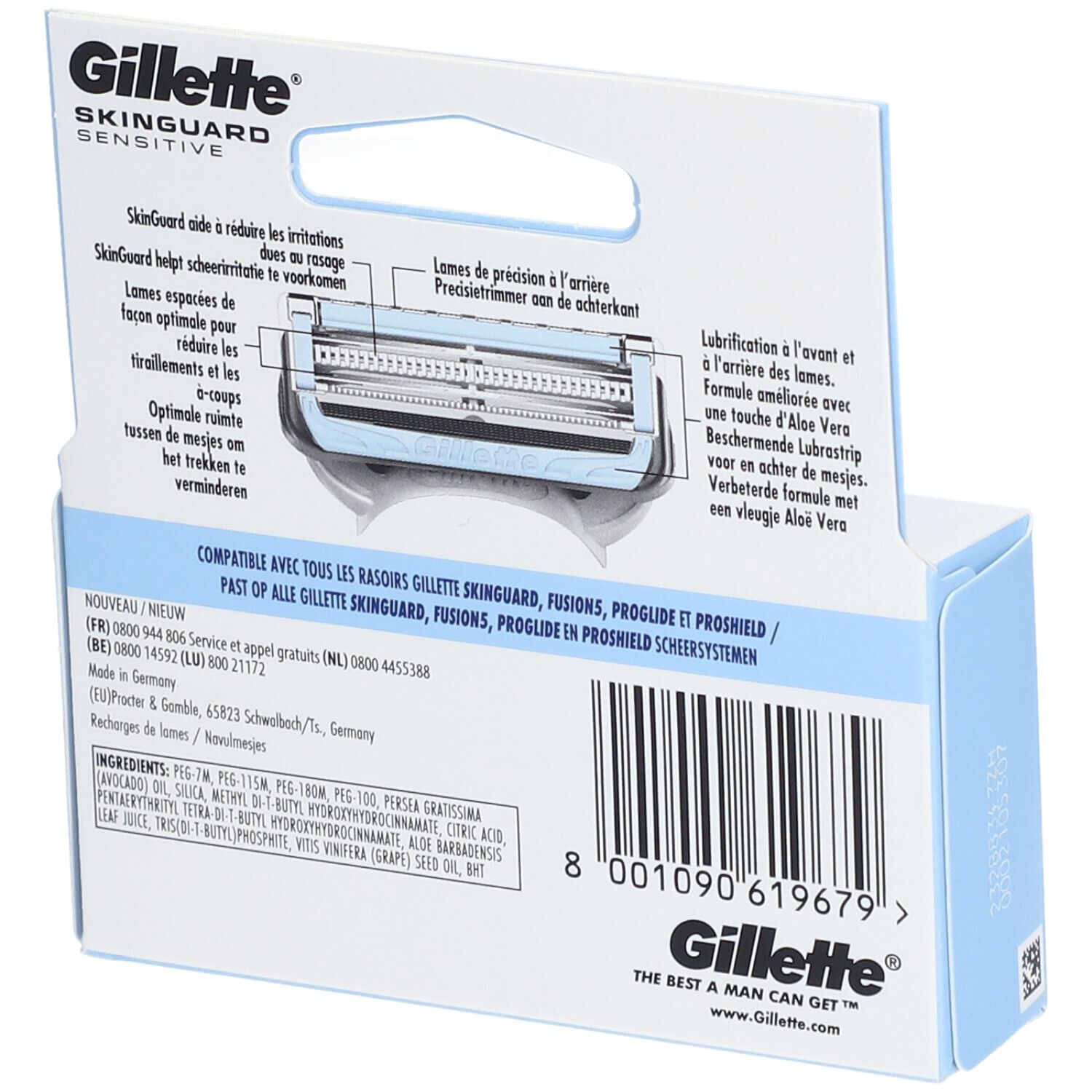GILLETTE SKINGUARD SENSITIVE LAME - Lame de rechange à l'aloe vera pour rasoir mécanique.