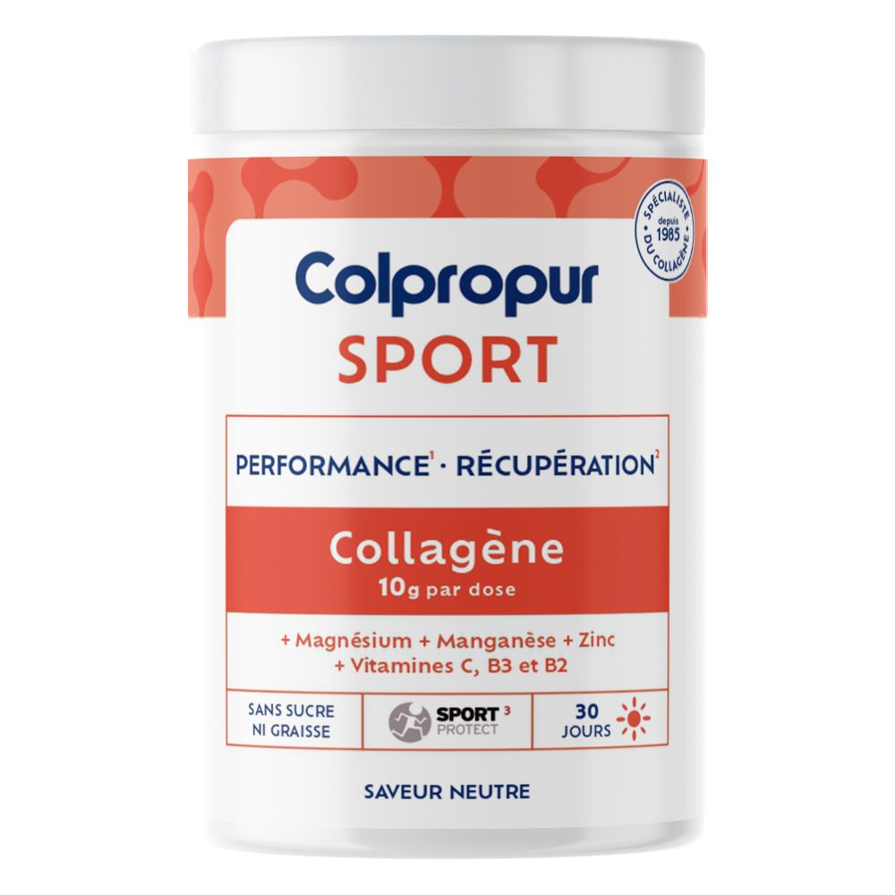 Colpropur Sport Kollagen Pulverdose mit 10g Kollagen pro Dosis, Magnesium, Mangan, Zink, Vitamine C, B3, B2. Ohne Zucker, ohne Fett.