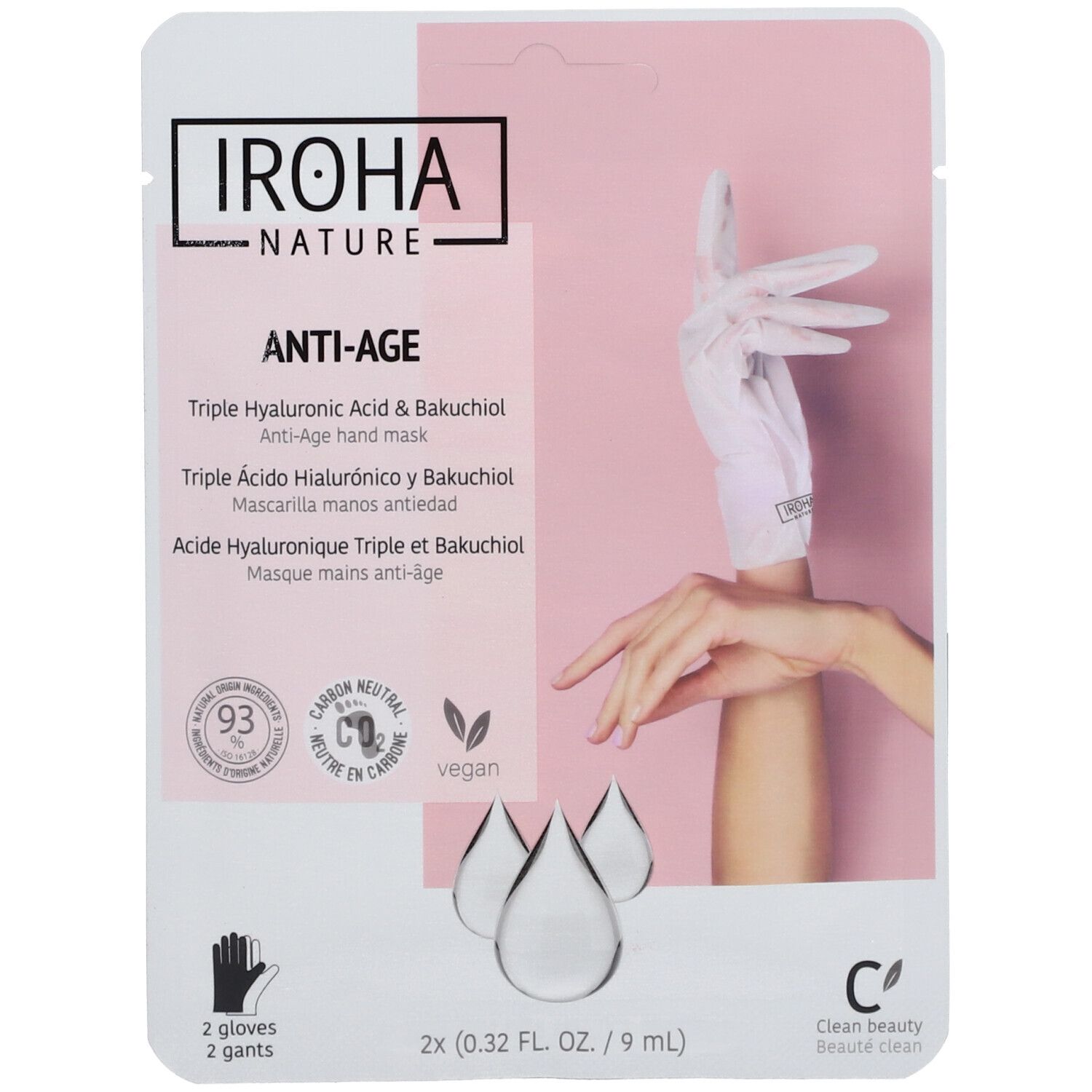 IROHA NATURE Masque gants anti-âge - Triple acide hyaluronique, bakuchiol et niacinamide