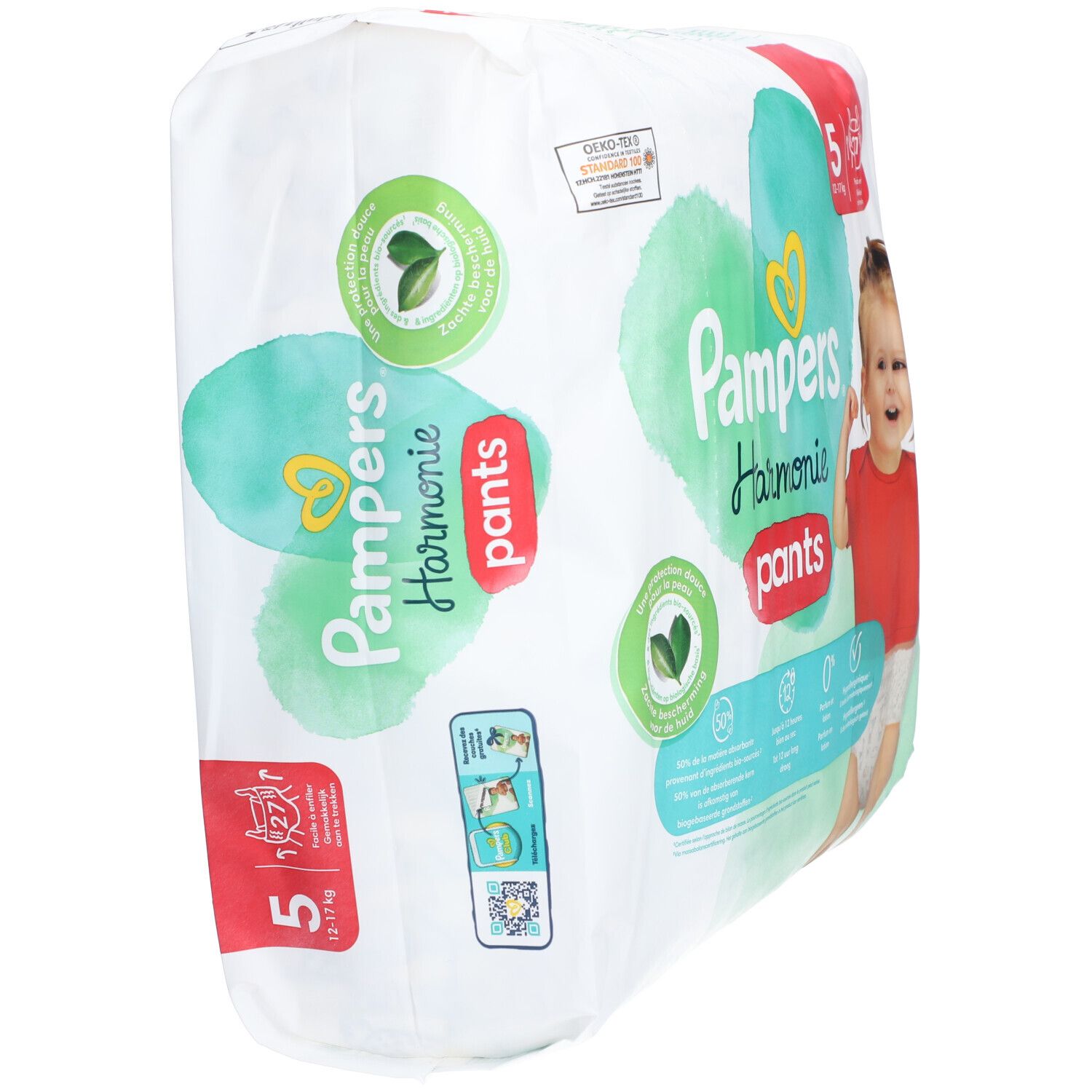 PAMPERS HARMONIE PANTS -  Couche-culotte à enfiler. Taille 5, 12 kg à 17 kg - sac 27