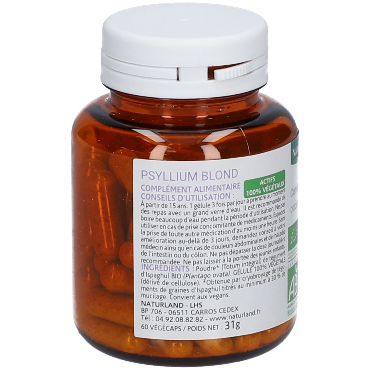 Naturland Verdauungsförderndes Wohlbefinden Blondes Psyllium BIO - Vegécaps