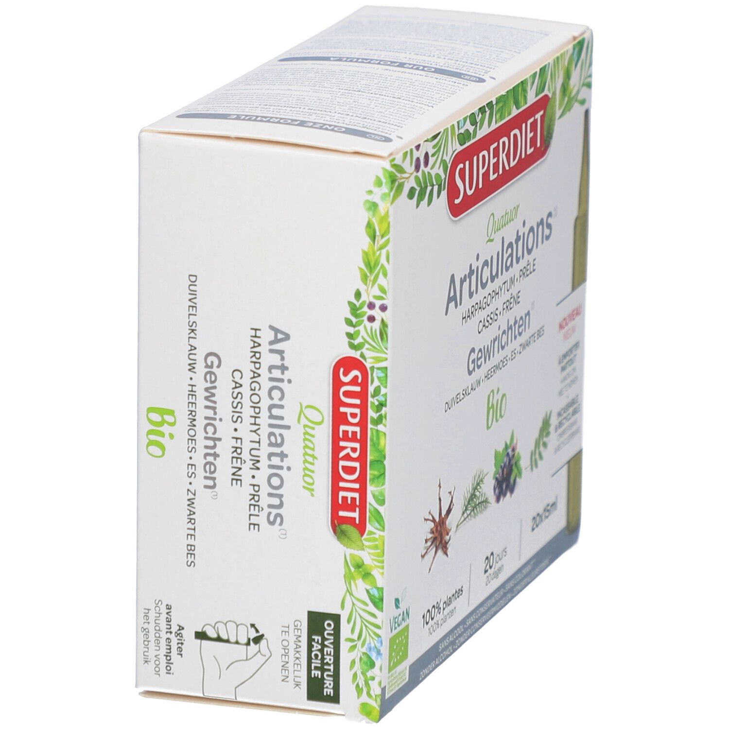 Produktverpackung mit Produktnamen und Inhaltsstoffen. Vegan-Siegel.