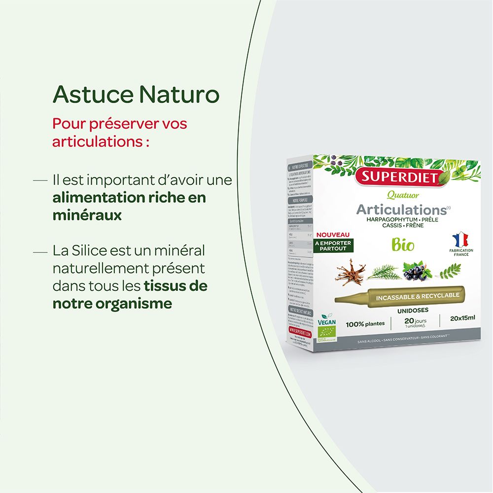 Tipps zur Erhaltung der Gelenke. Empfehlung für eine mineralstoffreiche Ernährung. Enthält Silizium.