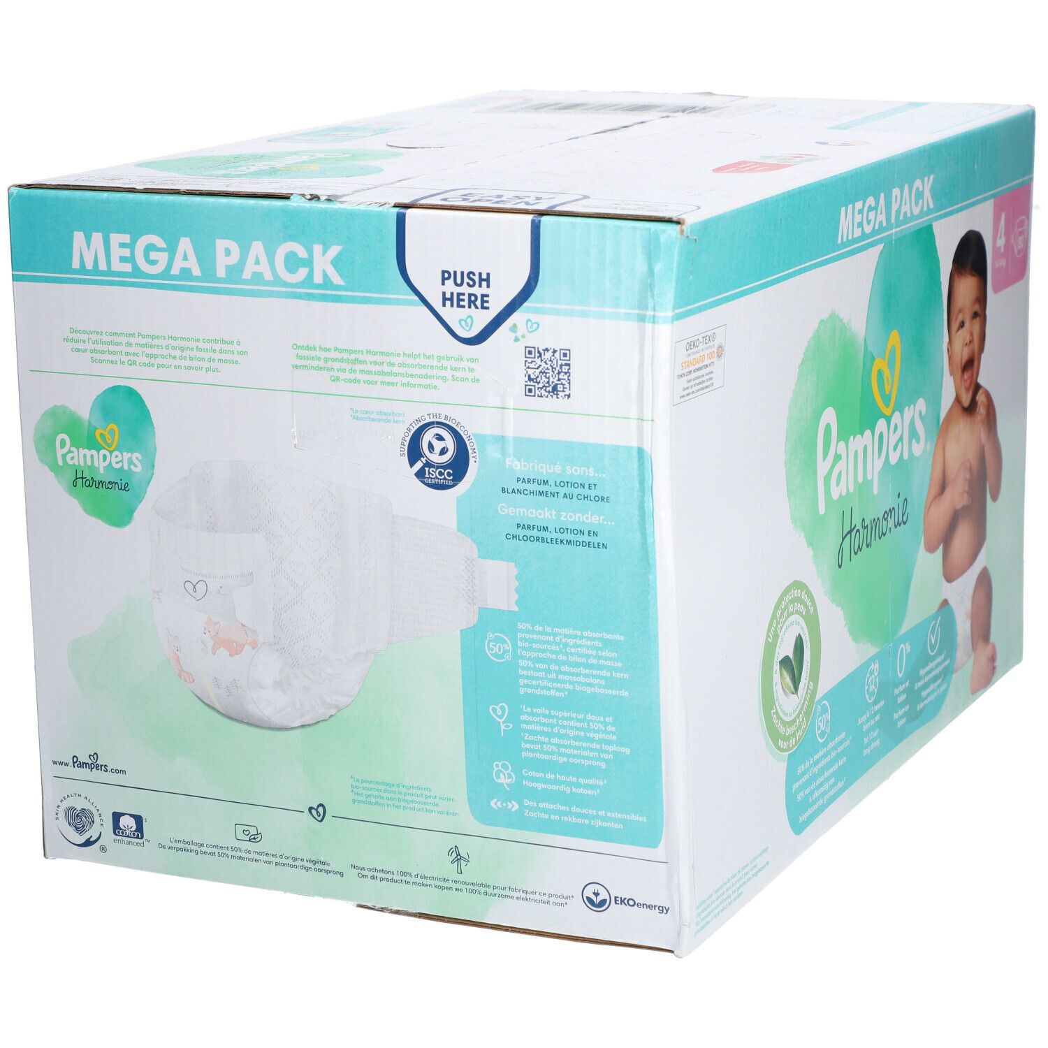 PAMPERS HARMONIE - Couche à base de coton et fibres végétales. Taille 4, 9 kg à 14 kg - me