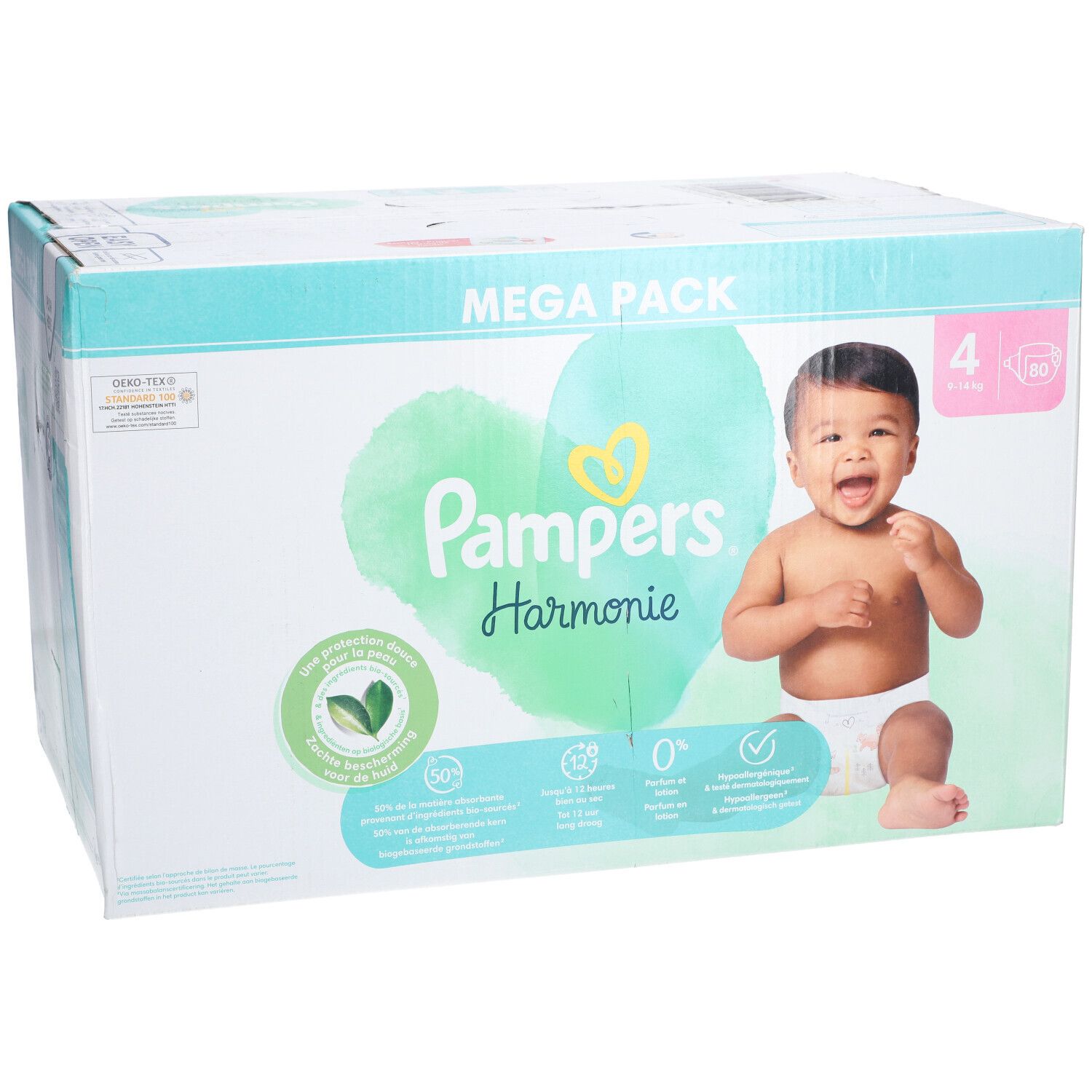 PAMPERS HARMONIE - Couche à base de coton et fibres végétales. Taille 4, 9 kg à 14 kg - me