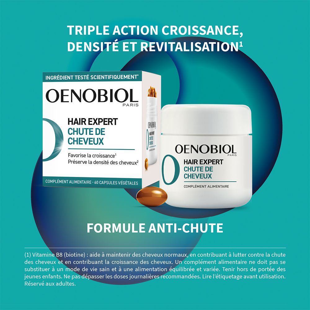 Produktabbildung. OENOBIOL Hair Expert Chute de Cheveux. Kapseln und Behälter. Anti-Haarausfall.