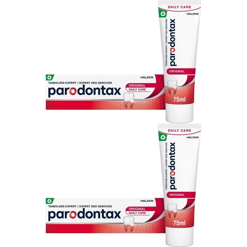Zwei Tuben und Schachteln Parodontax Original Zahnpasta, je 75ml.