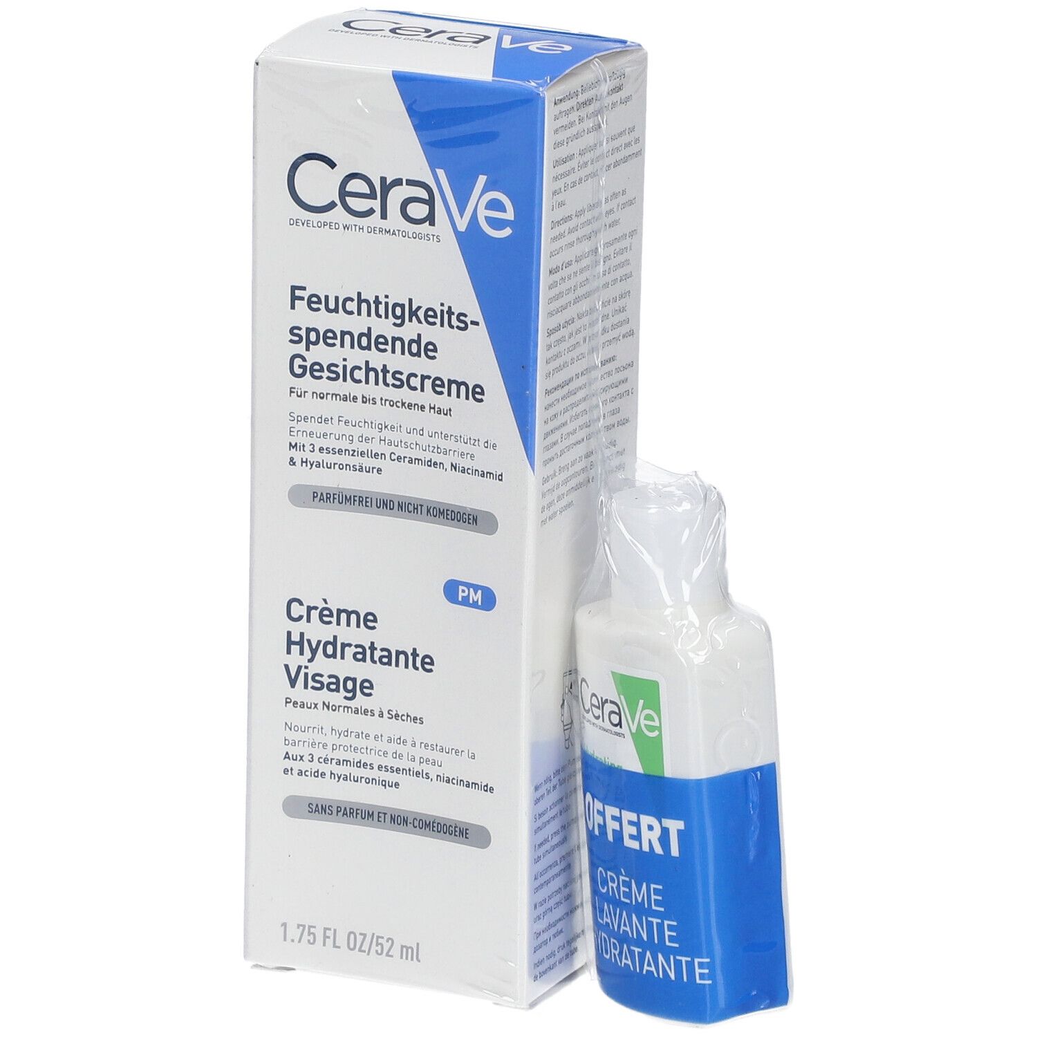 CeraVe Feuchtigkeitscreme Gesicht Normale bis trockene Haut + Mini Feuchtigkeitswaschcreme