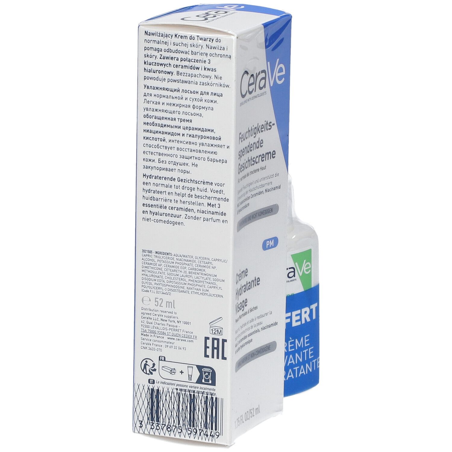 CeraVe Feuchtigkeitscreme Gesicht Normale bis trockene Haut + Mini Feuchtigkeitswaschcreme