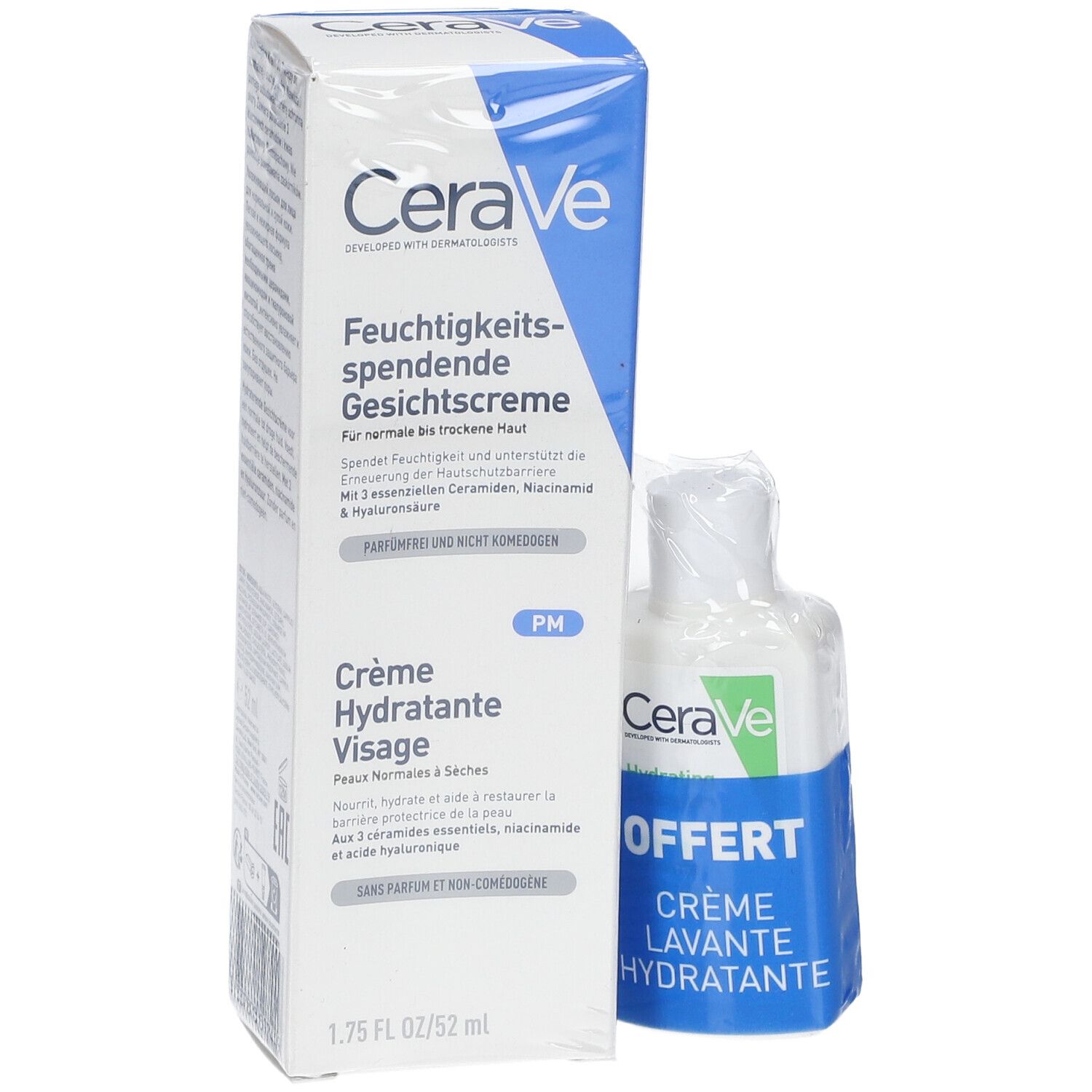 CeraVe Feuchtigkeitscreme Gesicht Normale bis trockene Haut + Mini Feuchtigkeitswaschcreme