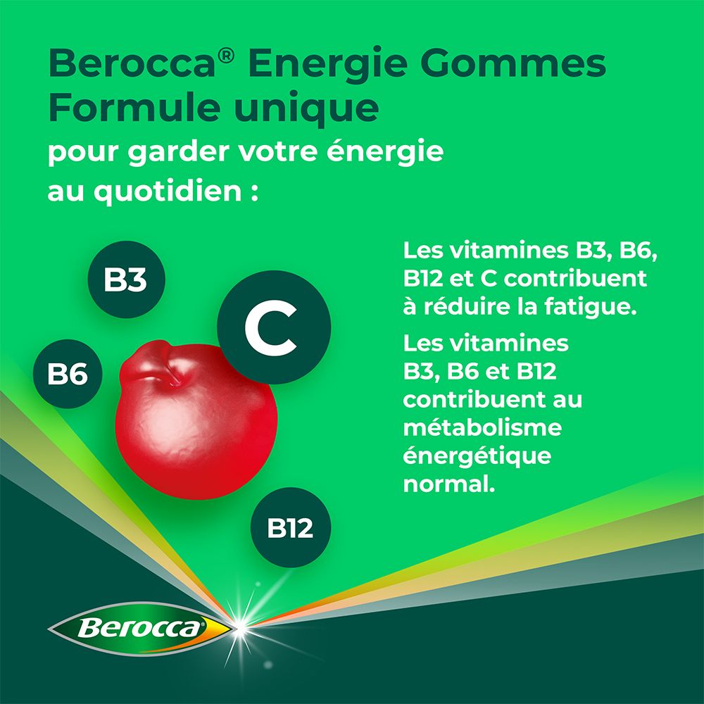 Berocca® Energie gums - Multivitamine Nahrungsergänzungsmittel - Quelle von B-Vitaminen und Vitamin C - Kirschgeschmack - 60 gums