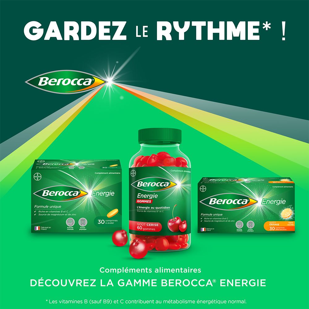 Berocca® Energie gums - Multivitamine Nahrungsergänzungsmittel - Quelle von B-Vitaminen und Vitamin C - Kirschgeschmack - 60 gums