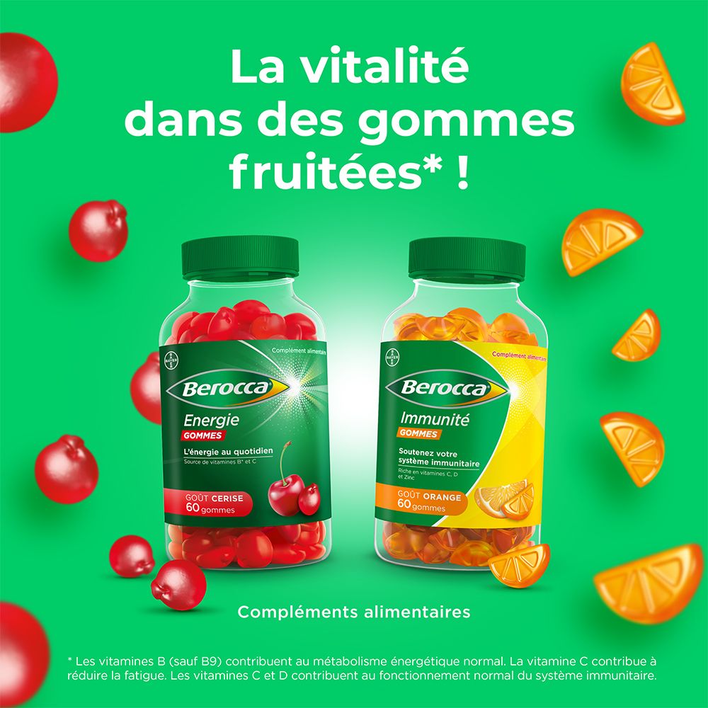 Berocca® Energie gums - Multivitamine Nahrungsergänzungsmittel - Quelle von B-Vitaminen und Vitamin C - Kirschgeschmack - 60 gums