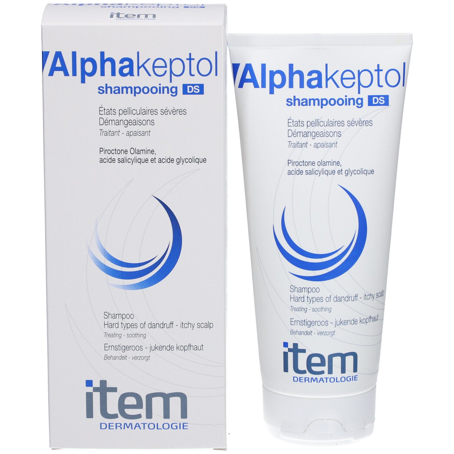 Produktverpackung mit Tube und Schachtel. Beide zeigen das Produkt und Text in mehreren Sprachen.