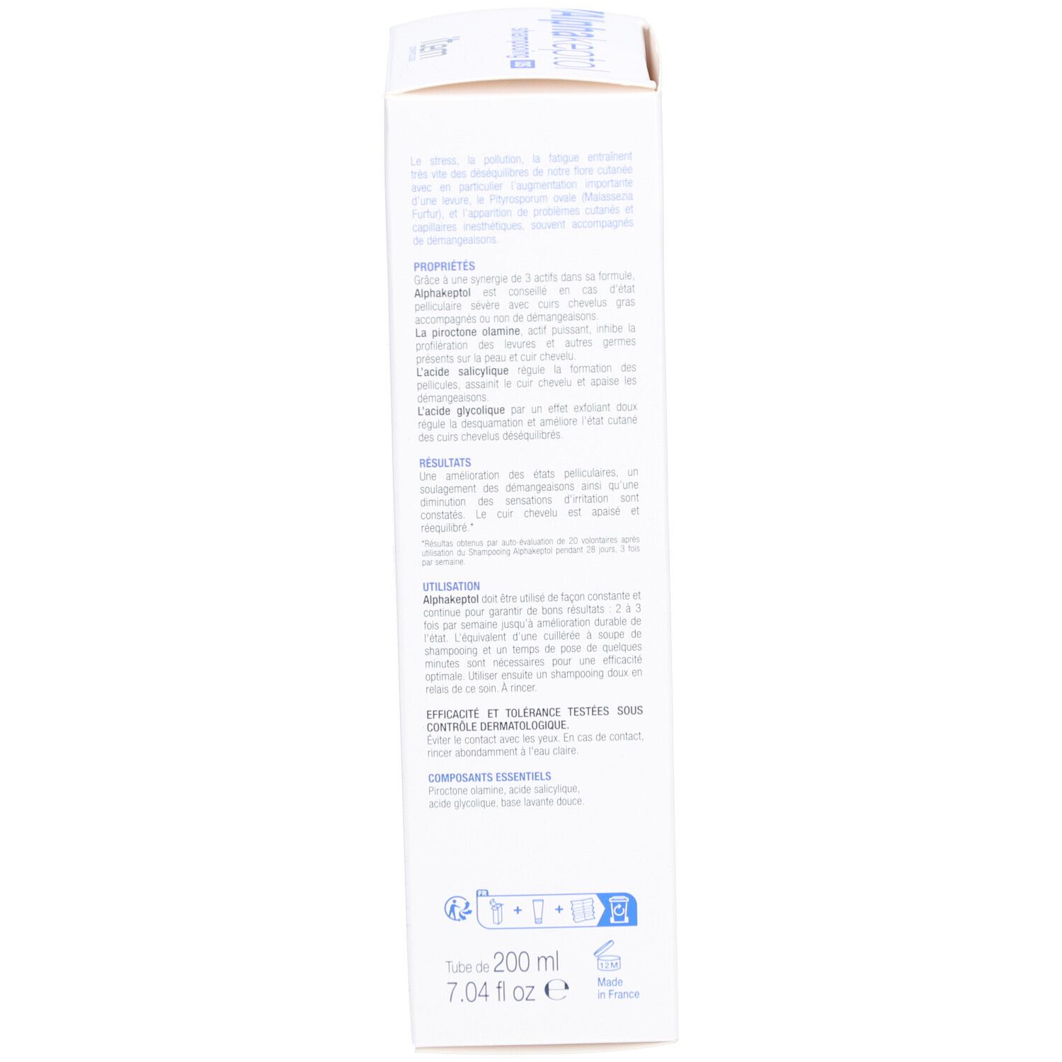 Seite einer Schachtel mit Text in mehreren Sprachen, darunter Deutsch und Französisch. Enthält Produktinformationen.