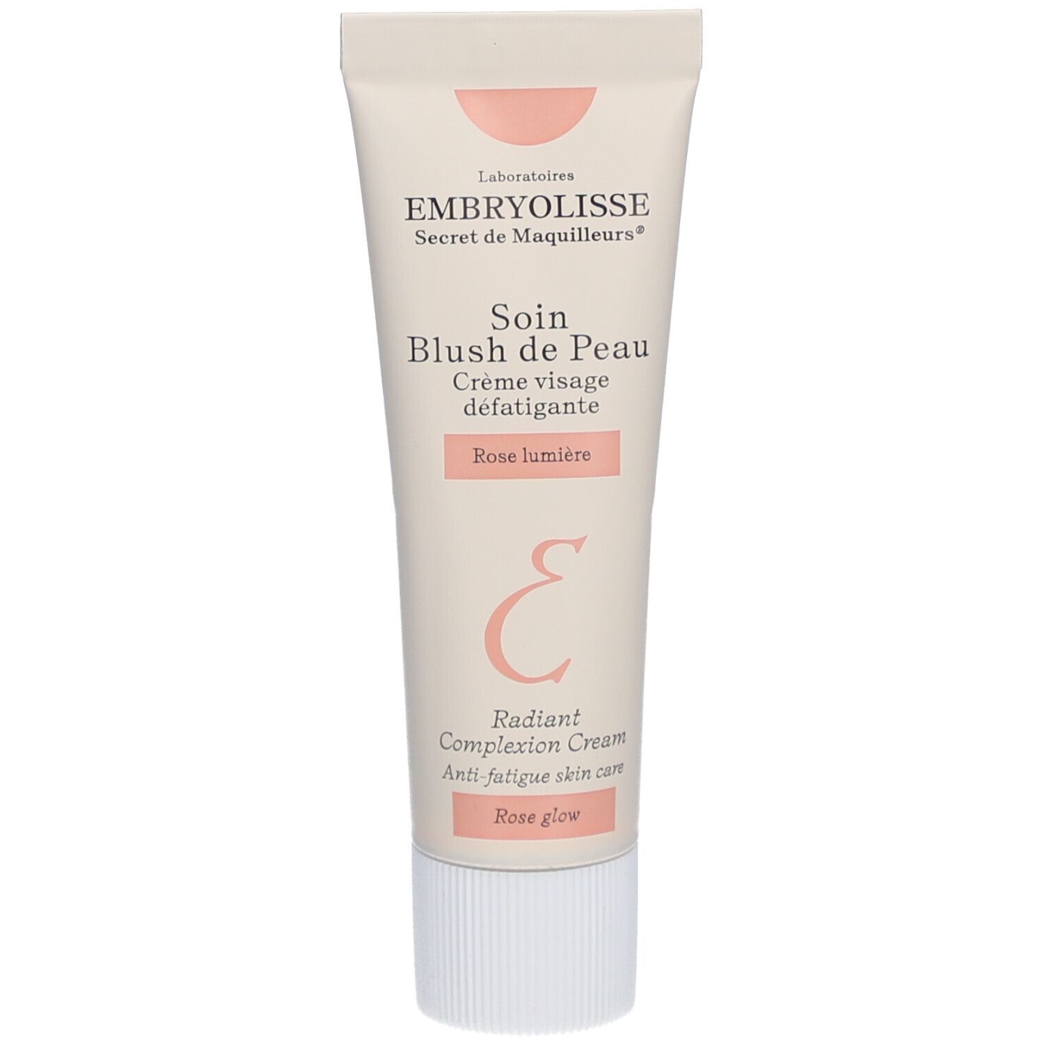 Tube de crème Embryolisse Soin Blush de Peau. Inscription rose sur fond clair. Nom du produit et marque visibles.