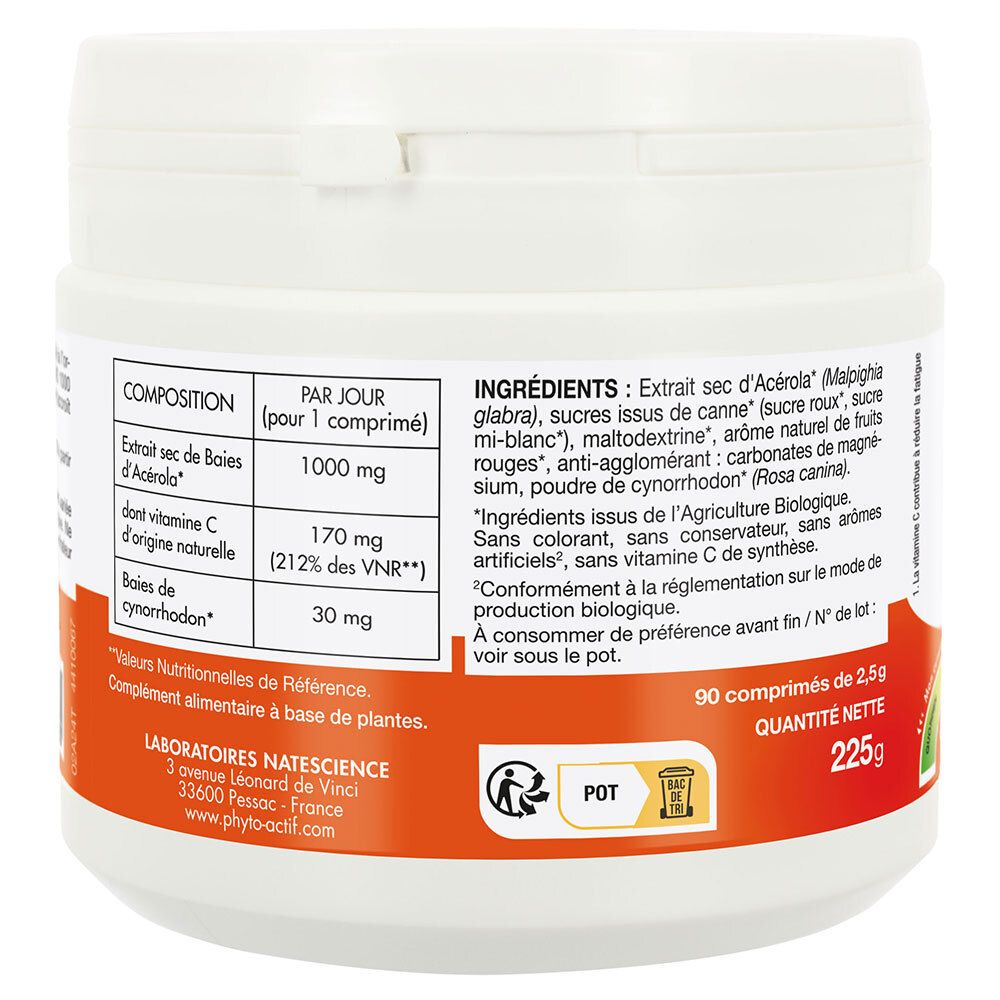 Rückseite des weißen, runden Produkts. Enthält Inhaltsstoffe, Nährwertangaben und Recycling-Symbol.