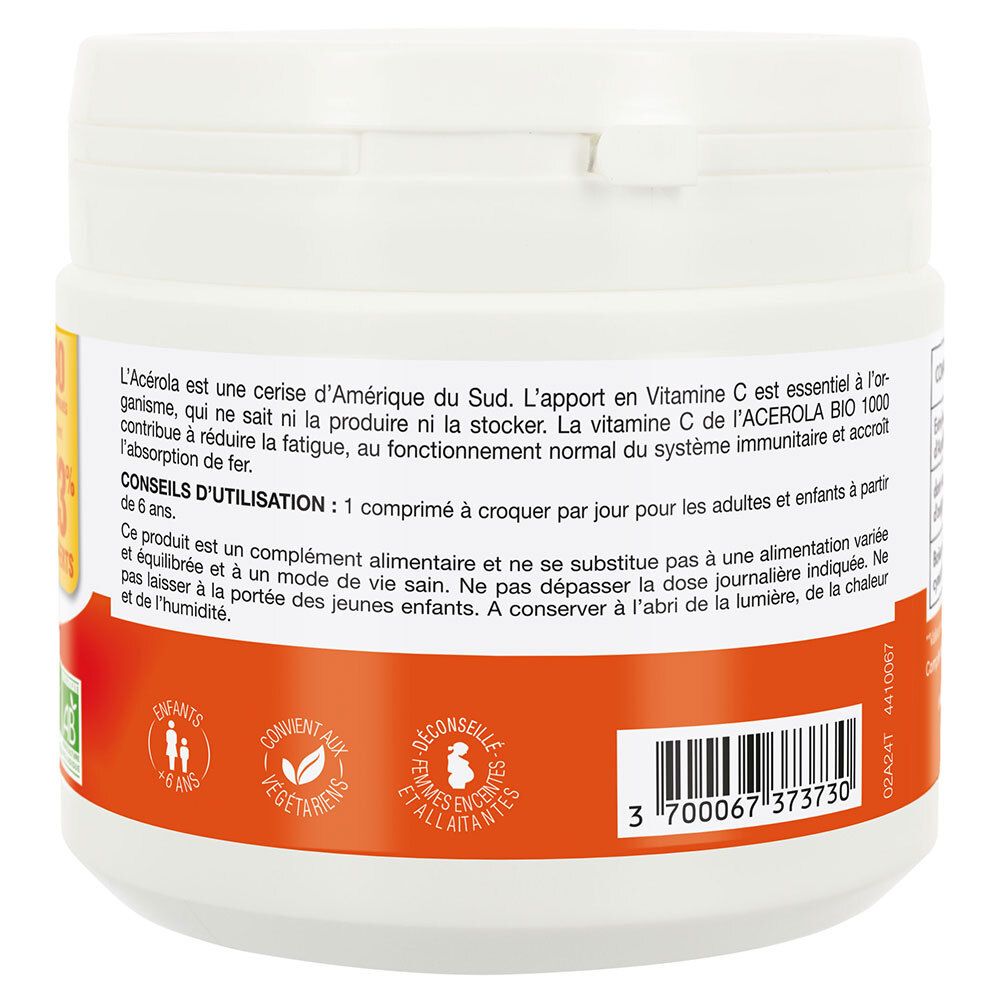 Rückseite des weißen, runden Produkts. Enthält Anwendungshinweise, Warnhinweise und Barcode.