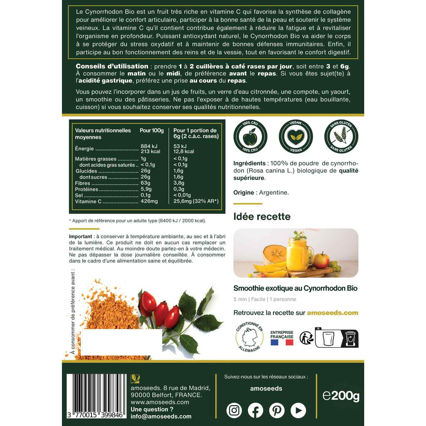amoseeds POUDRE DE CYNORRHODON BIO