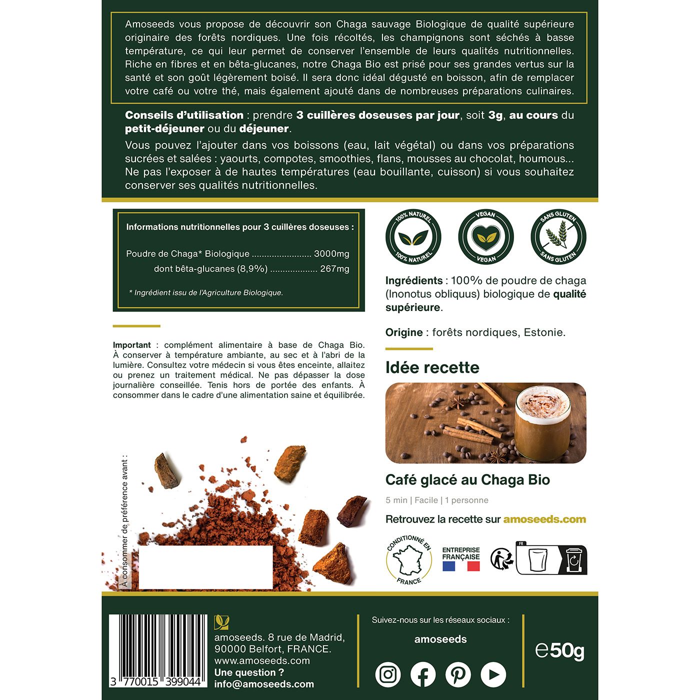 amoseeds POUDRE DE CHAGA BIO