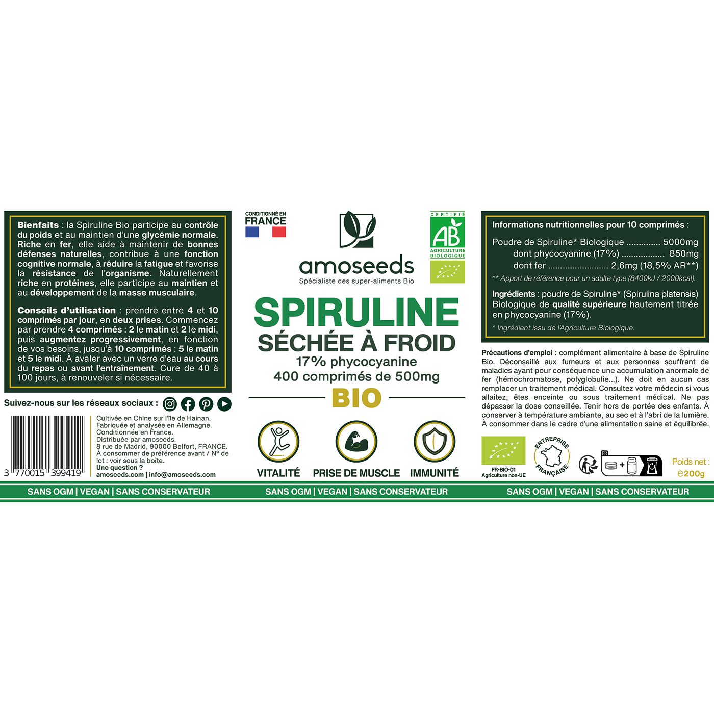 amoseeds SPIRULINE BIO, 17% PHYKOKYANIN