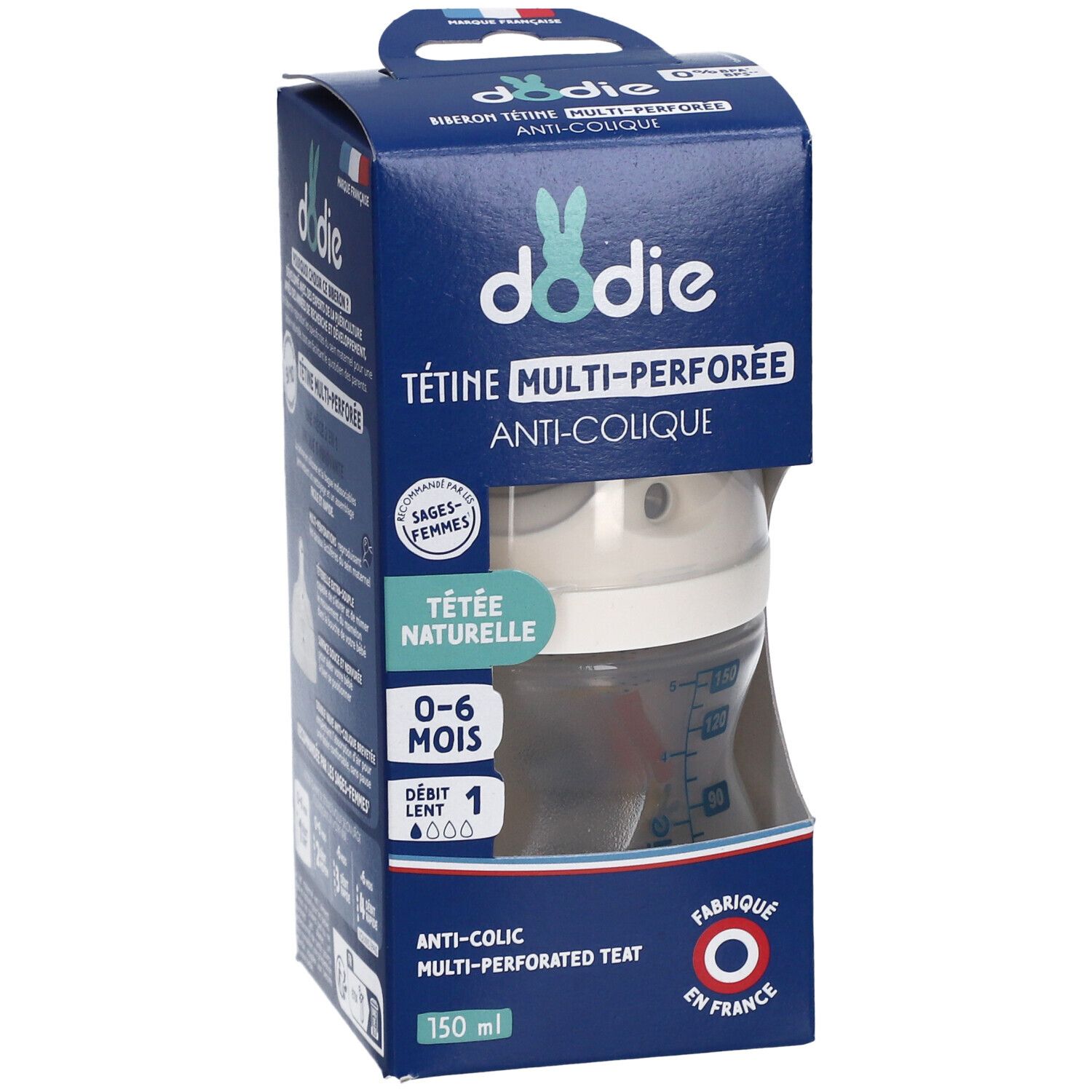Dodie Biberon Tétine Multi-Perforée Anti-Colique Rose +0 150 ML