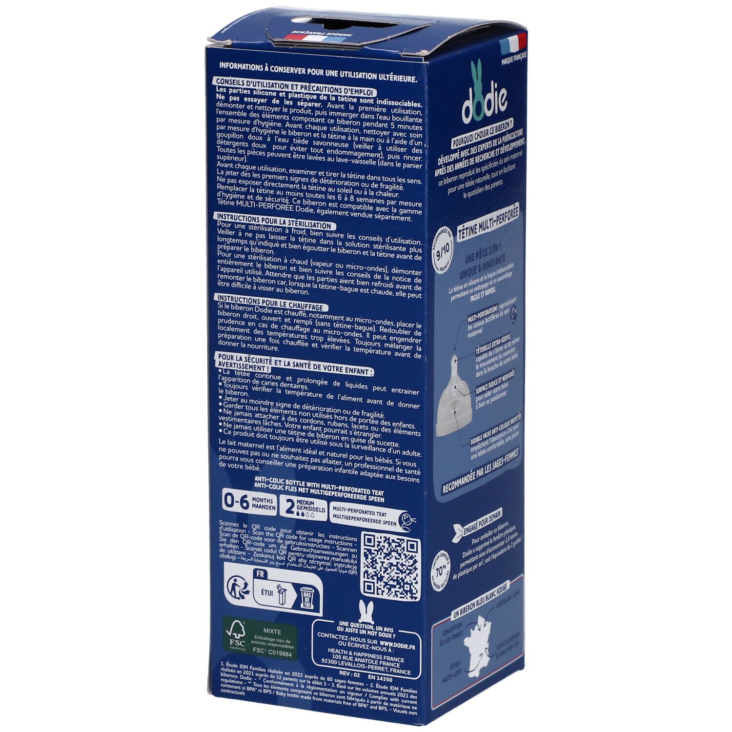 Dodie Flasche Sauger Multi-Perforiert Anti-Colic Rosa +3M 270 ML