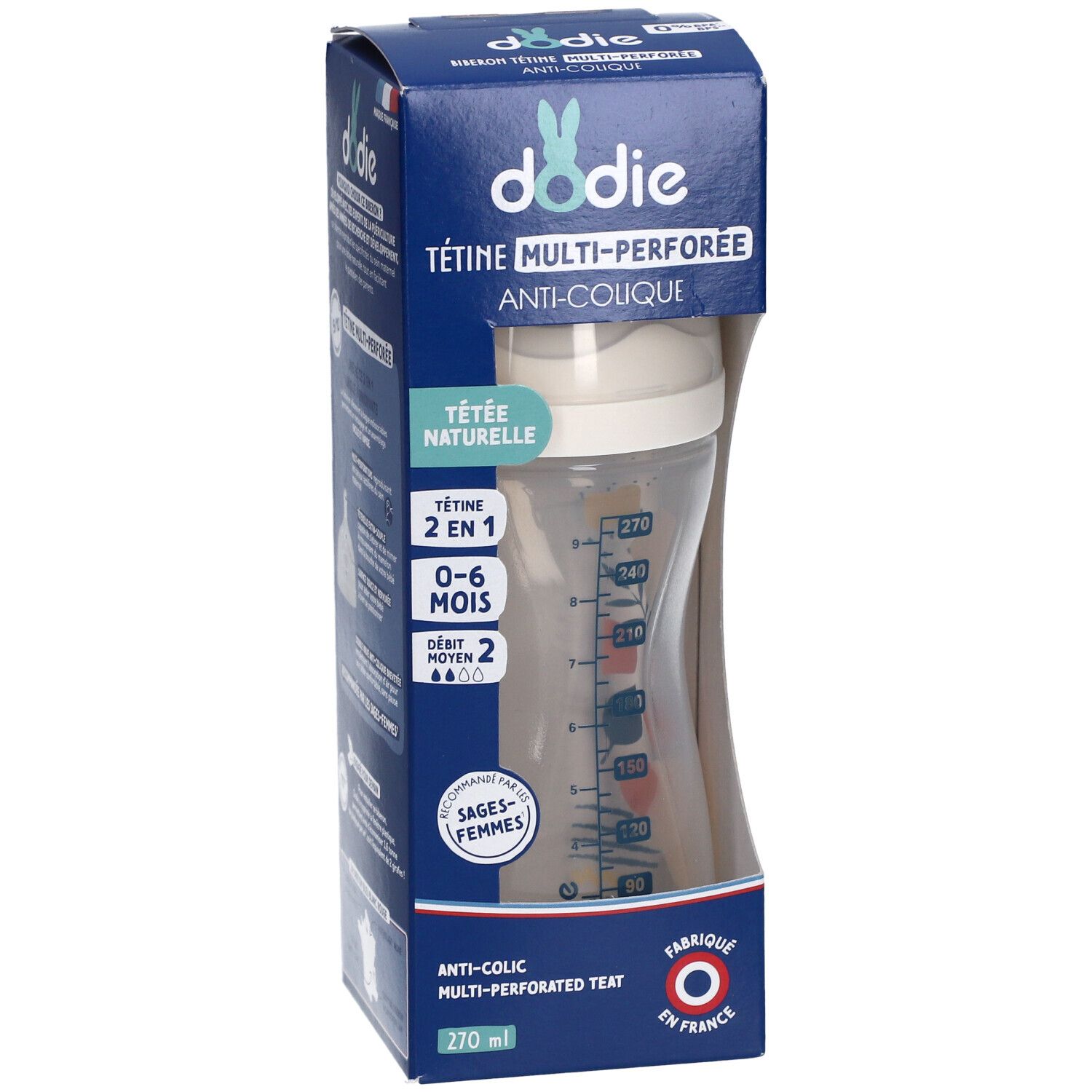 Dodie Flasche Sauger Multi-Perforiert Anti-Colic Rosa +3M 270 ML